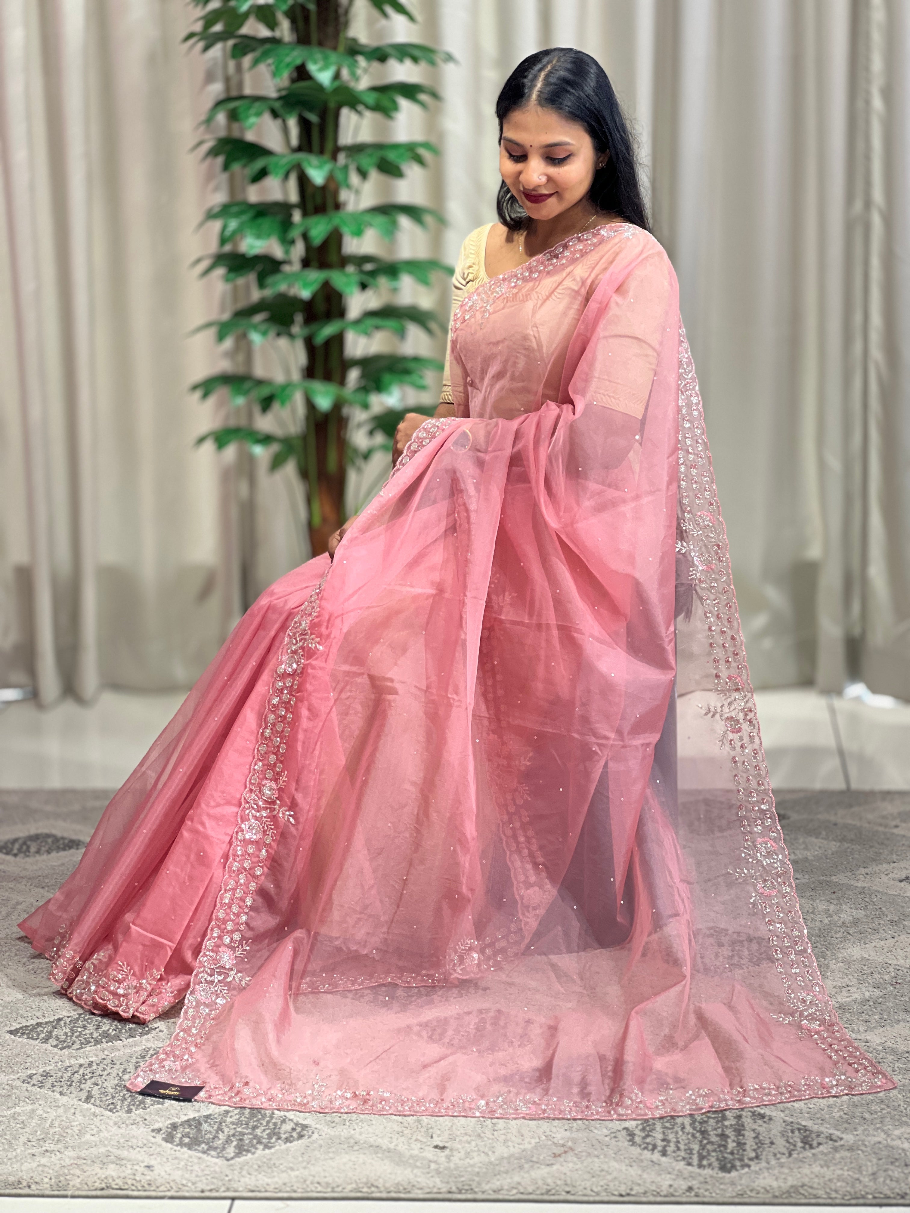 Cut Beads & Sequence Worked Organza Saree | SBP961