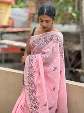 Floral Embroidery Linen Finish Saree | RP430