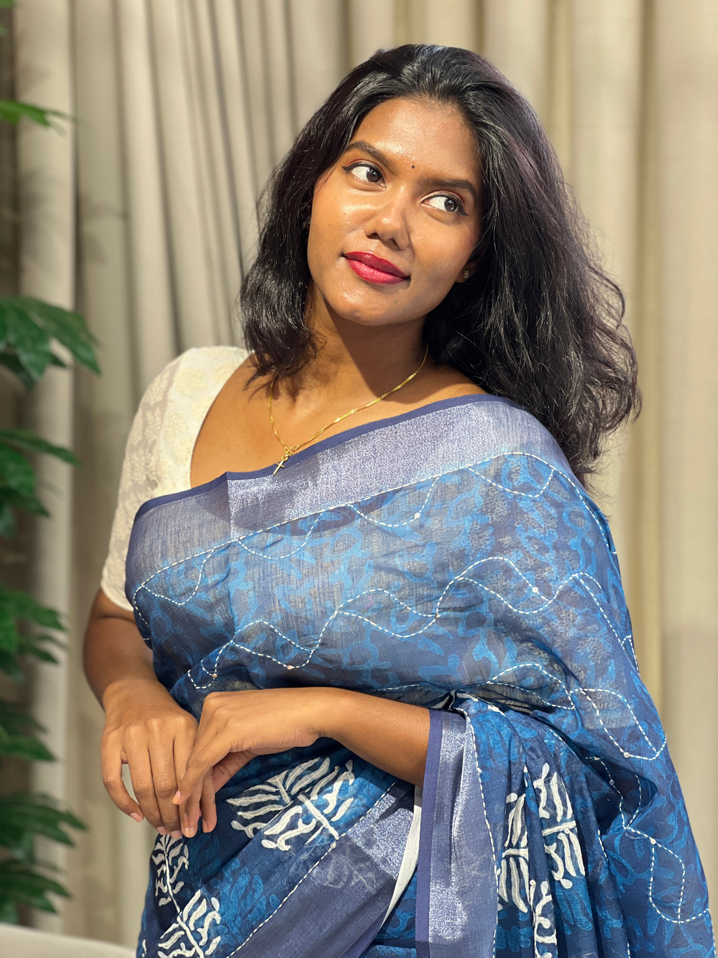 Batik Printed Linen Cotton Saree | BLD1573