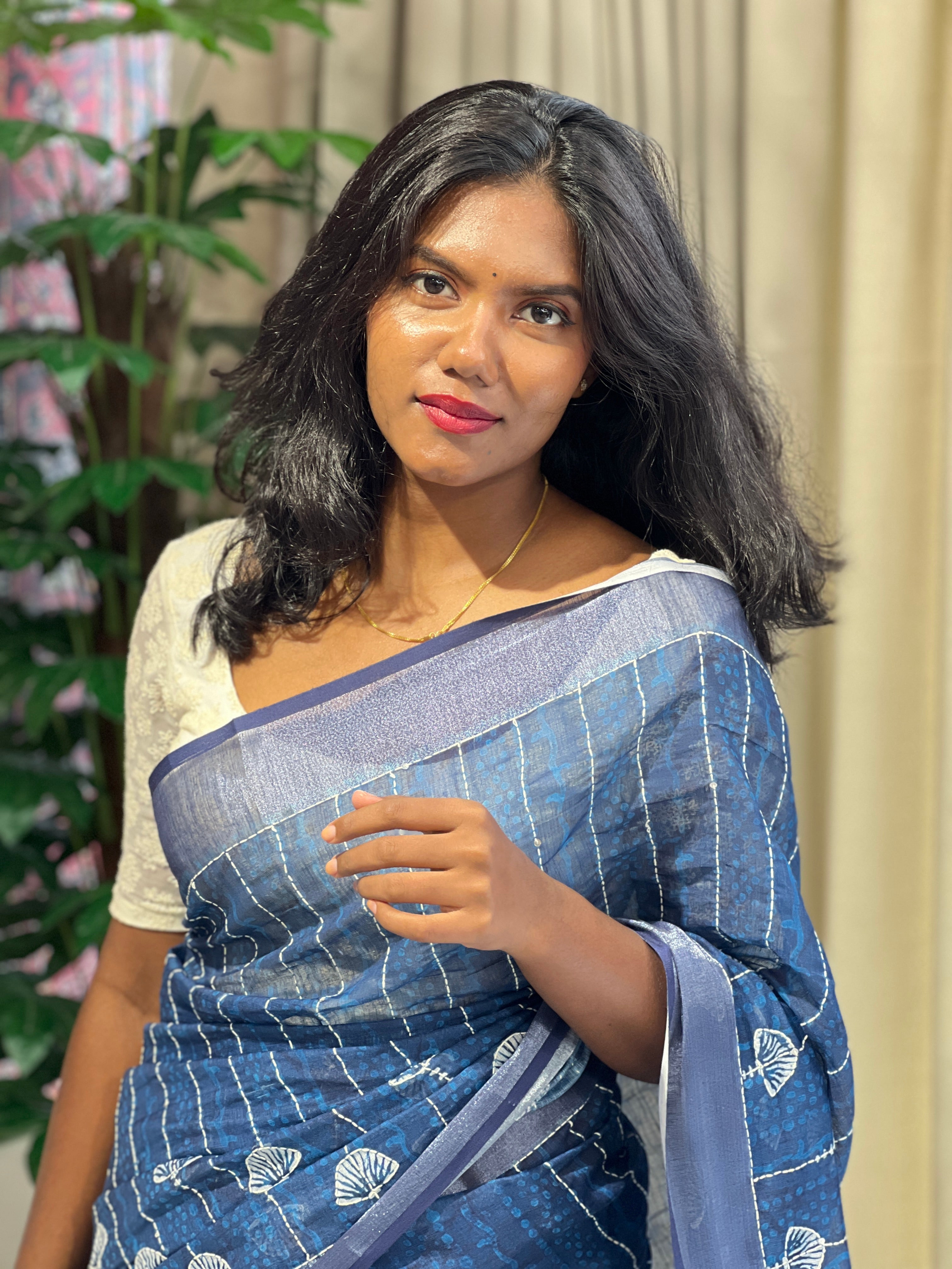 Batik Printed Linen Cotton Saree | BLD1572