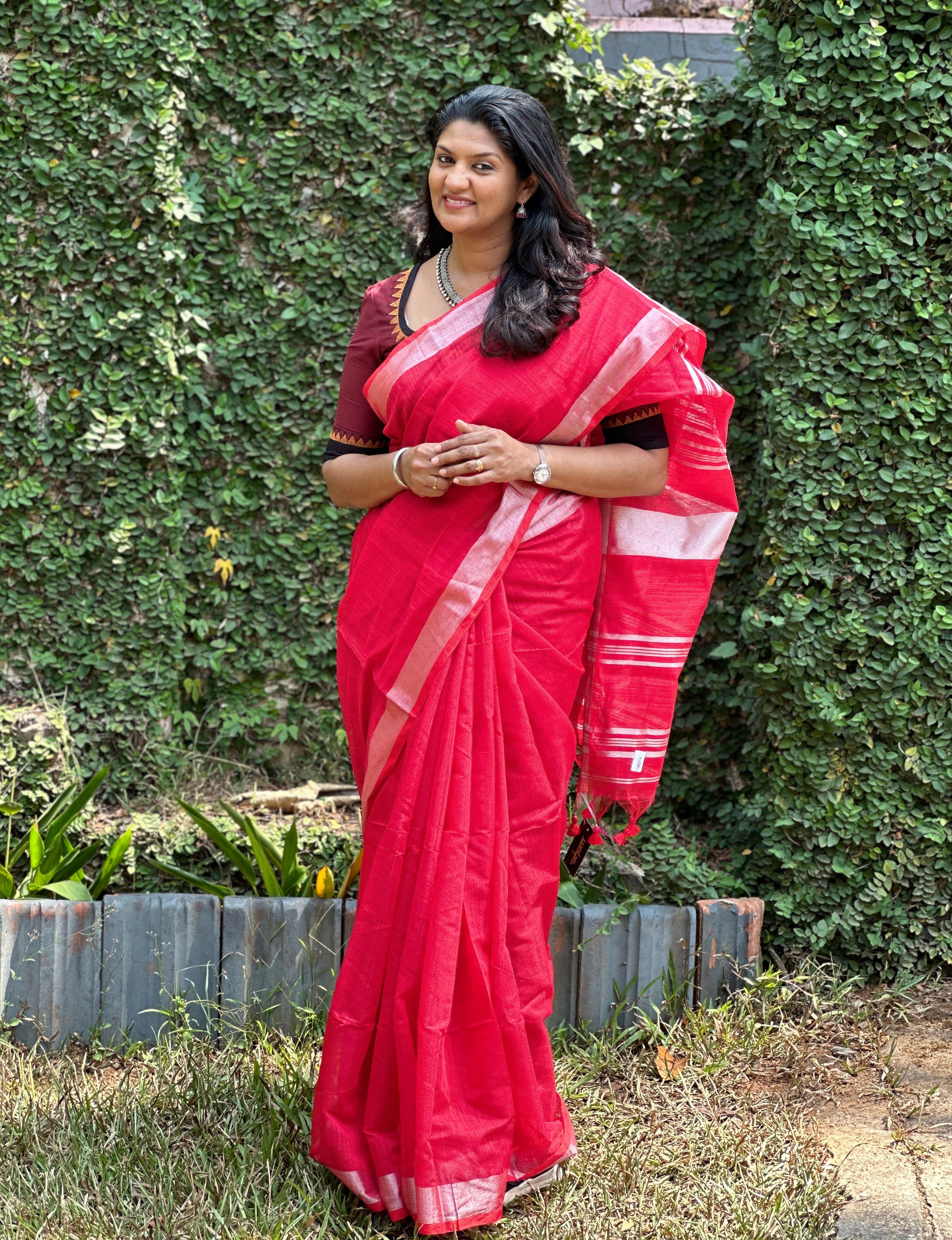 Silver Zari Border Cotton Blended Saree | RP414