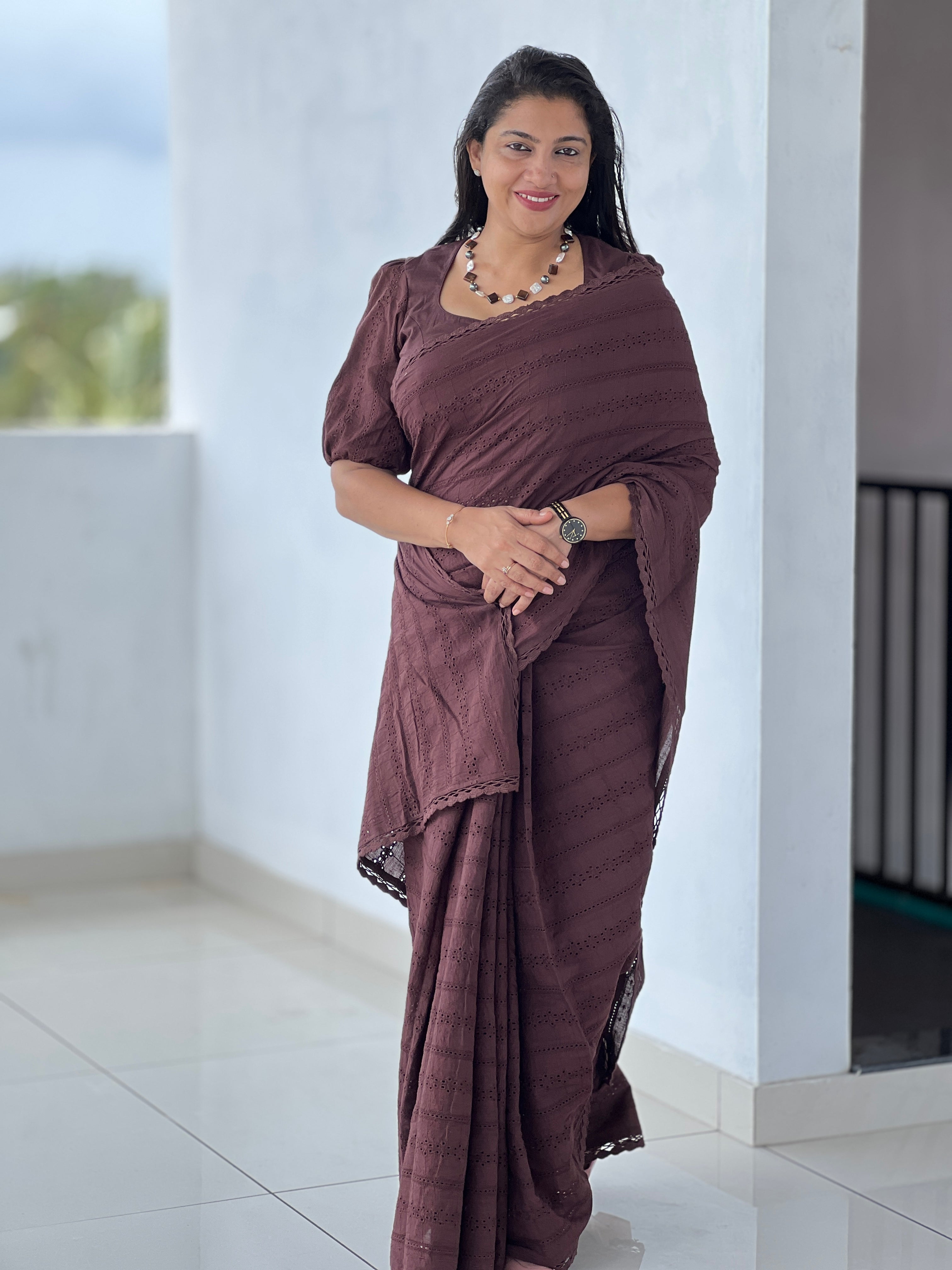 Hakoba With Crochet Lace Detailed Kora Cotton Saree | DN777
