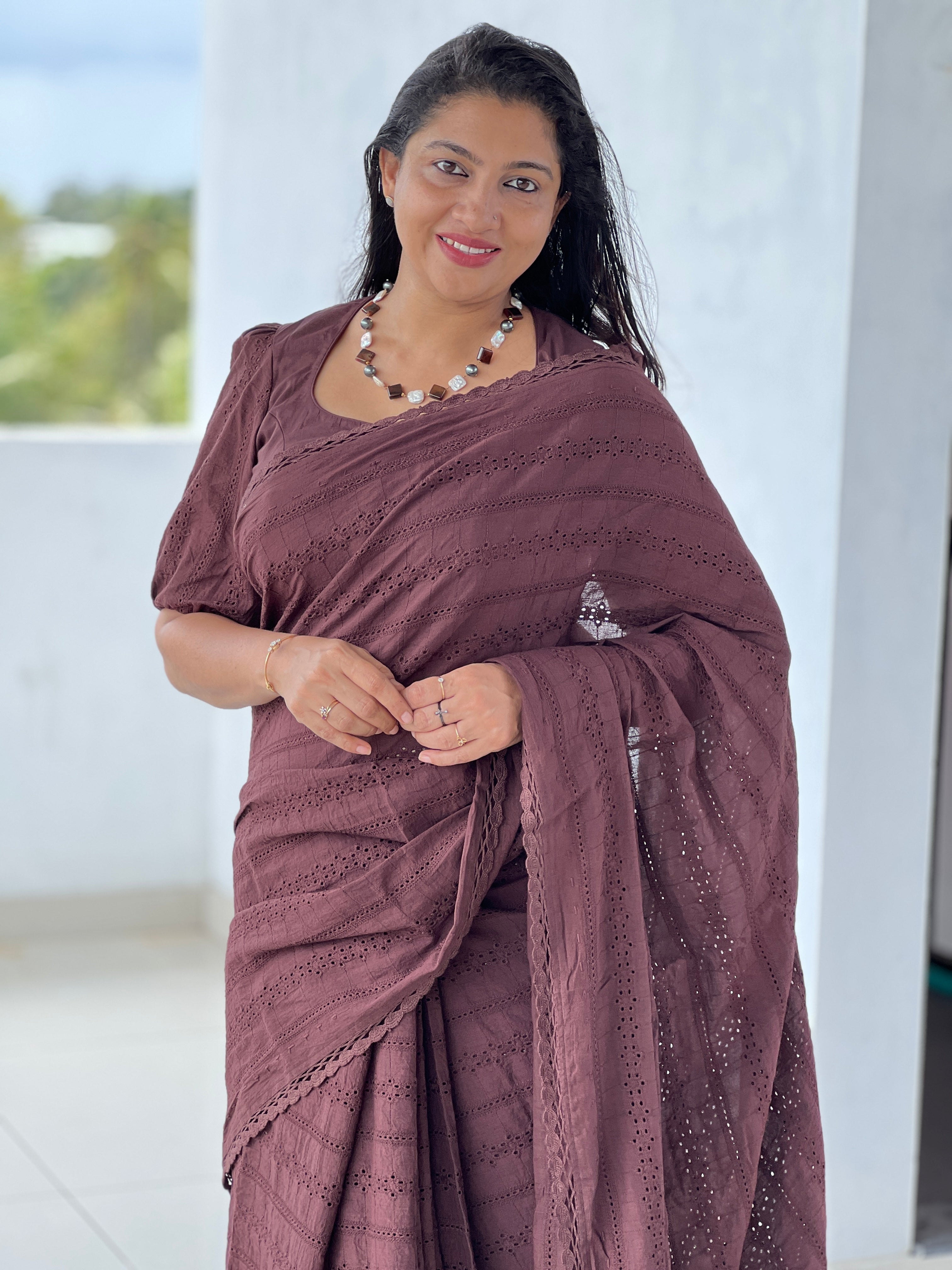 Hakoba With Crochet Lace Detailed Kora Cotton Saree | DN777