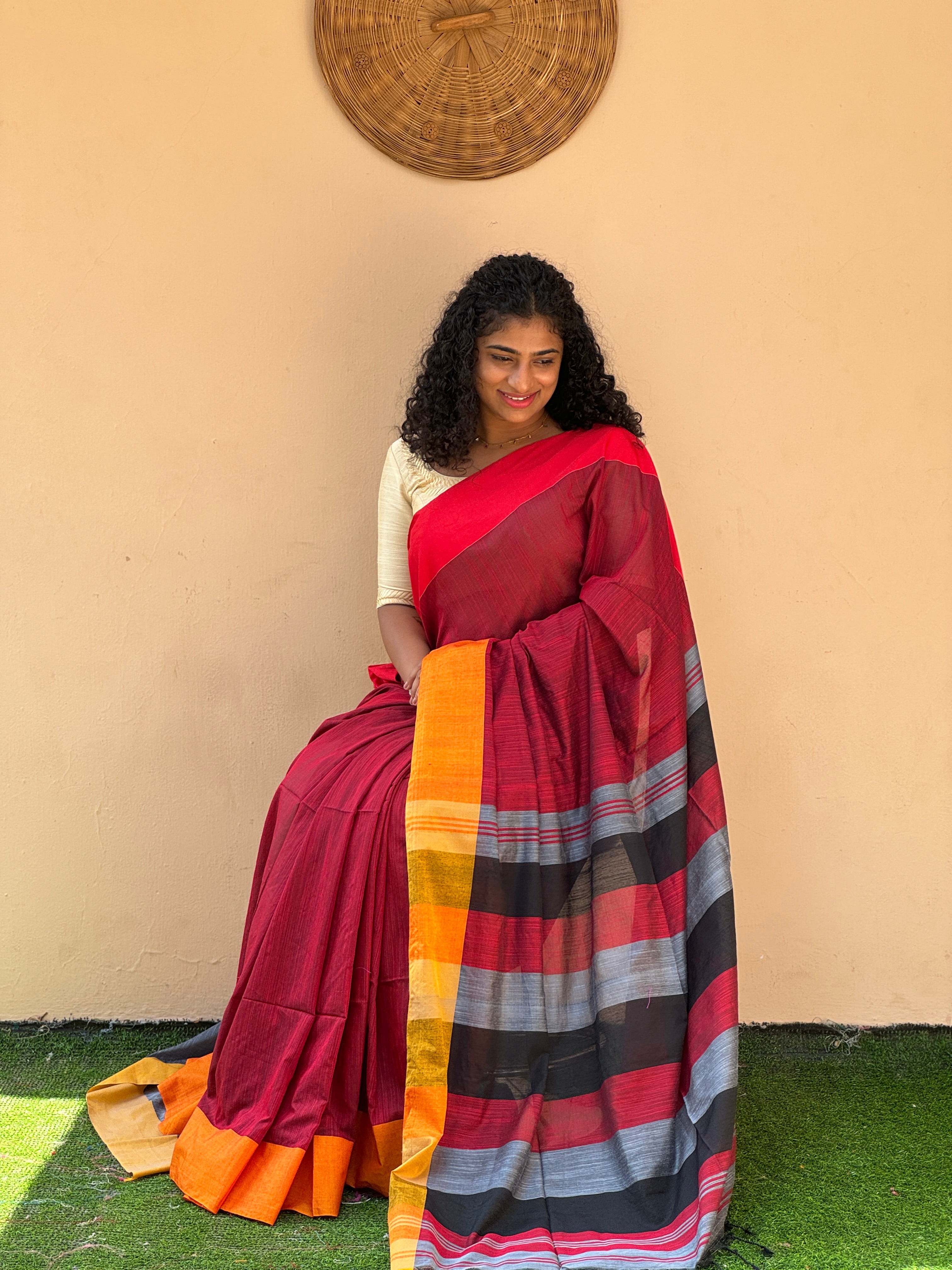 Maroon Color Mercerized Cotton Saree | RP425