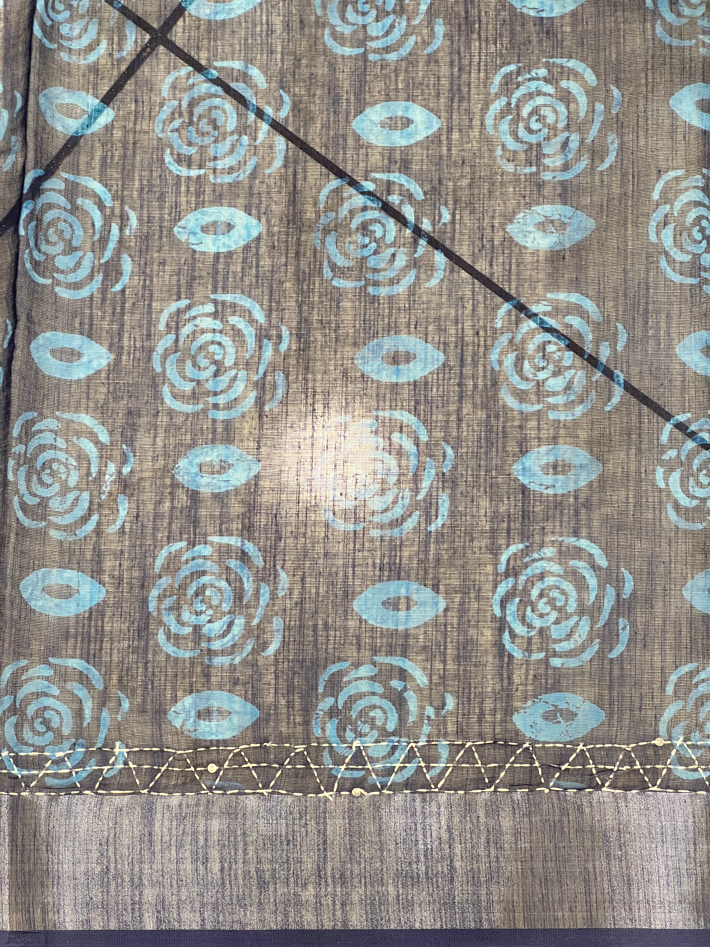 Batik Printed Linen Cotton Saree | BLD1571