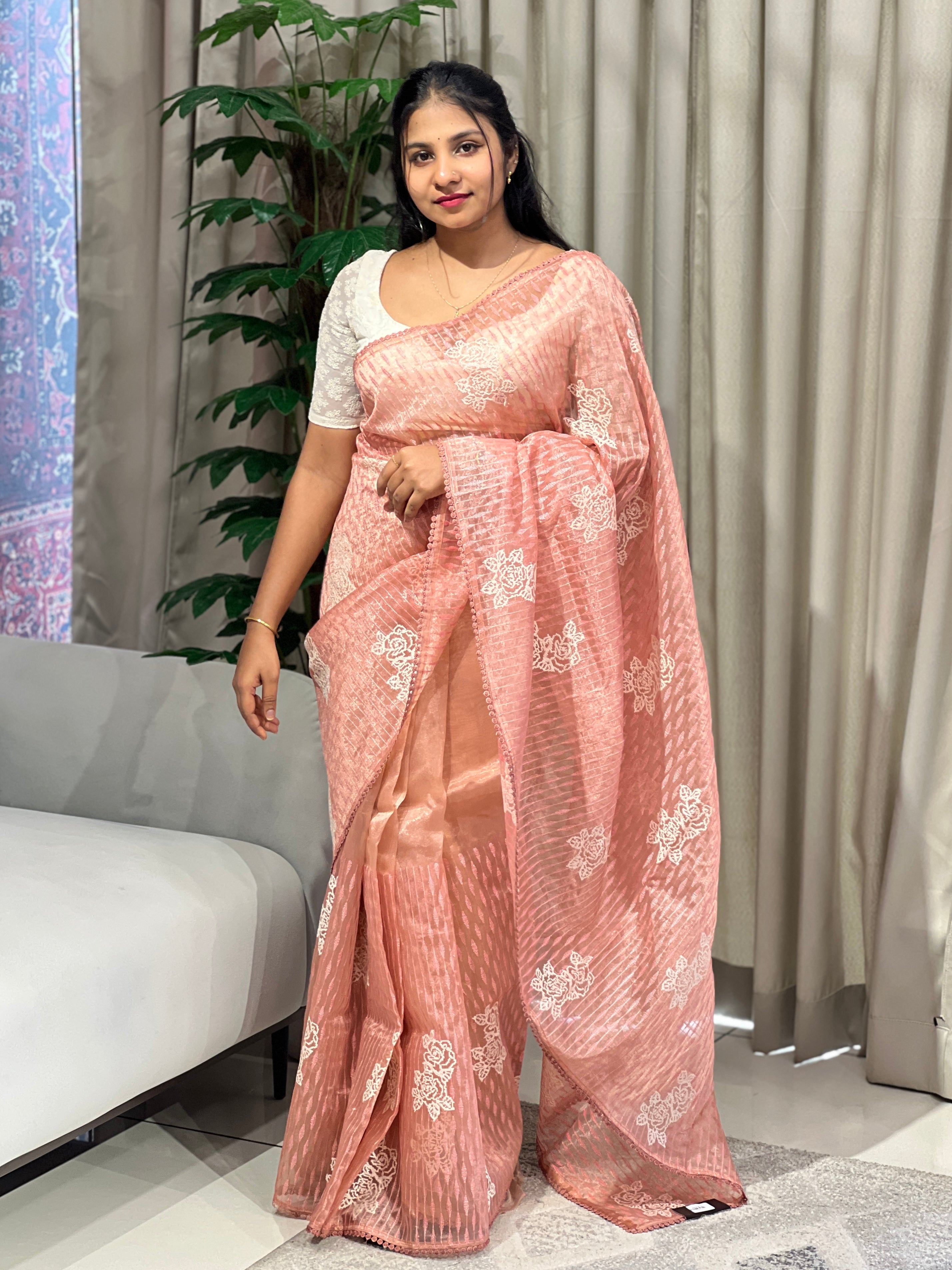 Floral Machine Embroidery Detailed Organza Saree | BLD1604