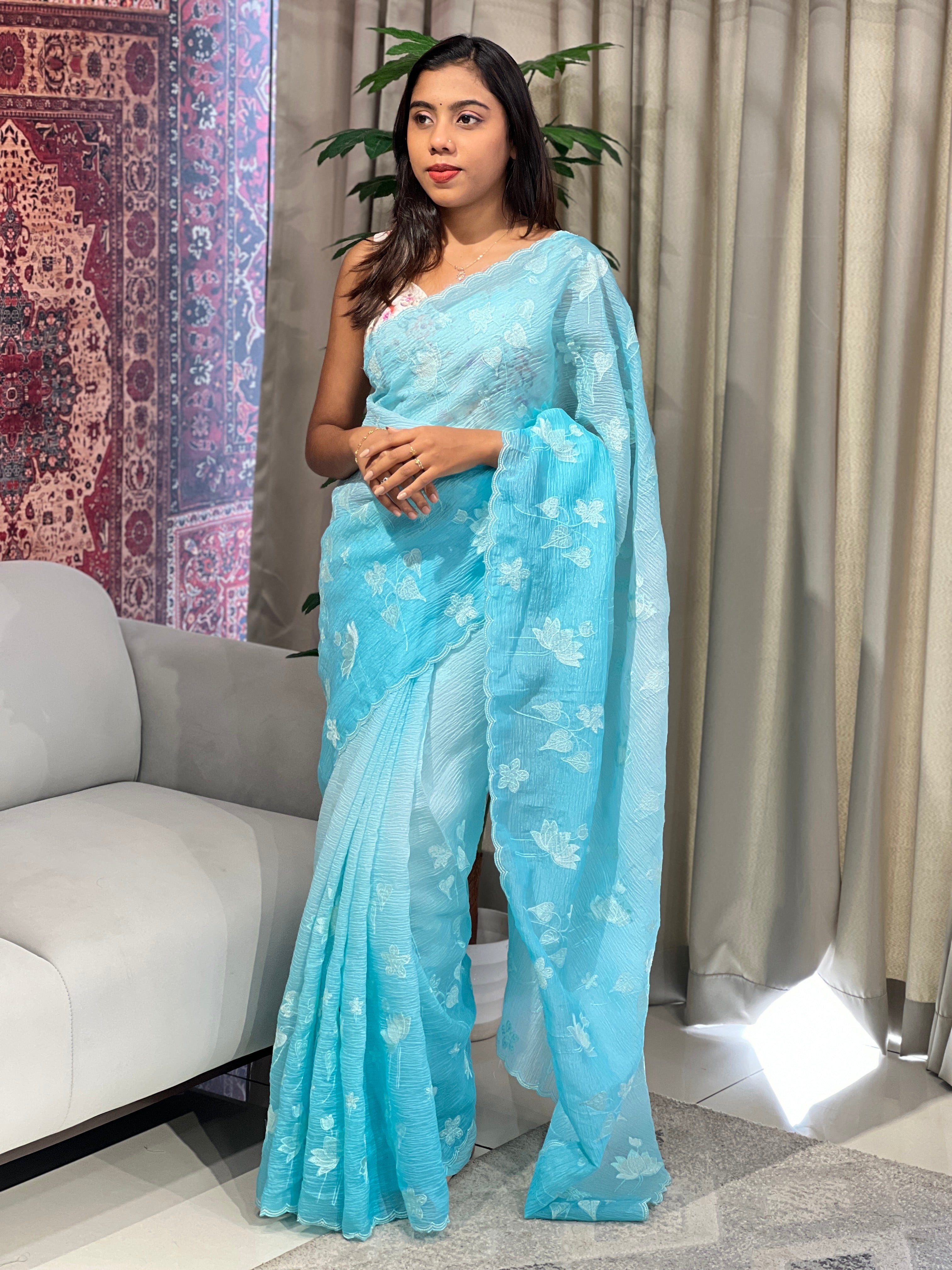 Machine Embroidery Detailed Crushed Organza Saree | BLD1656