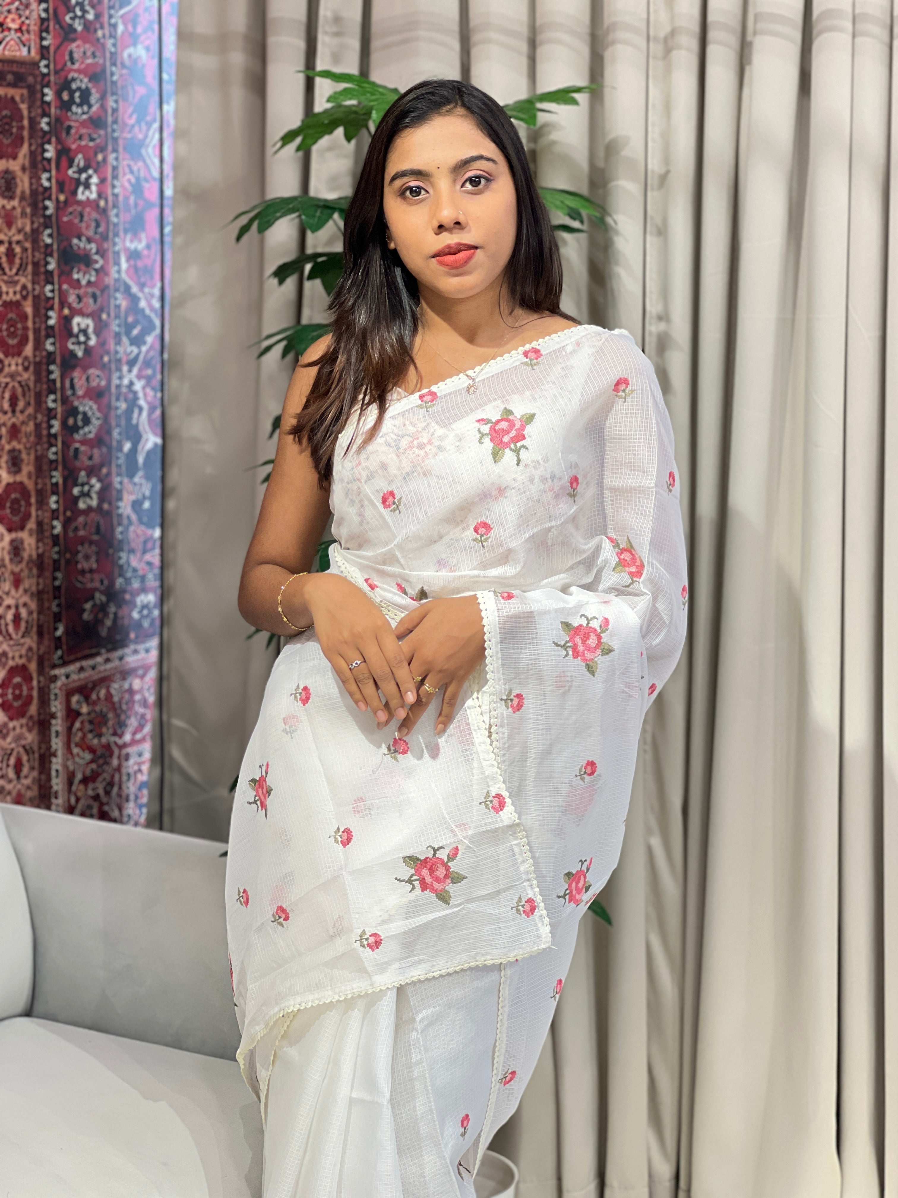 Floral Cross Stitched Patterned Kota Saree | BLD1648