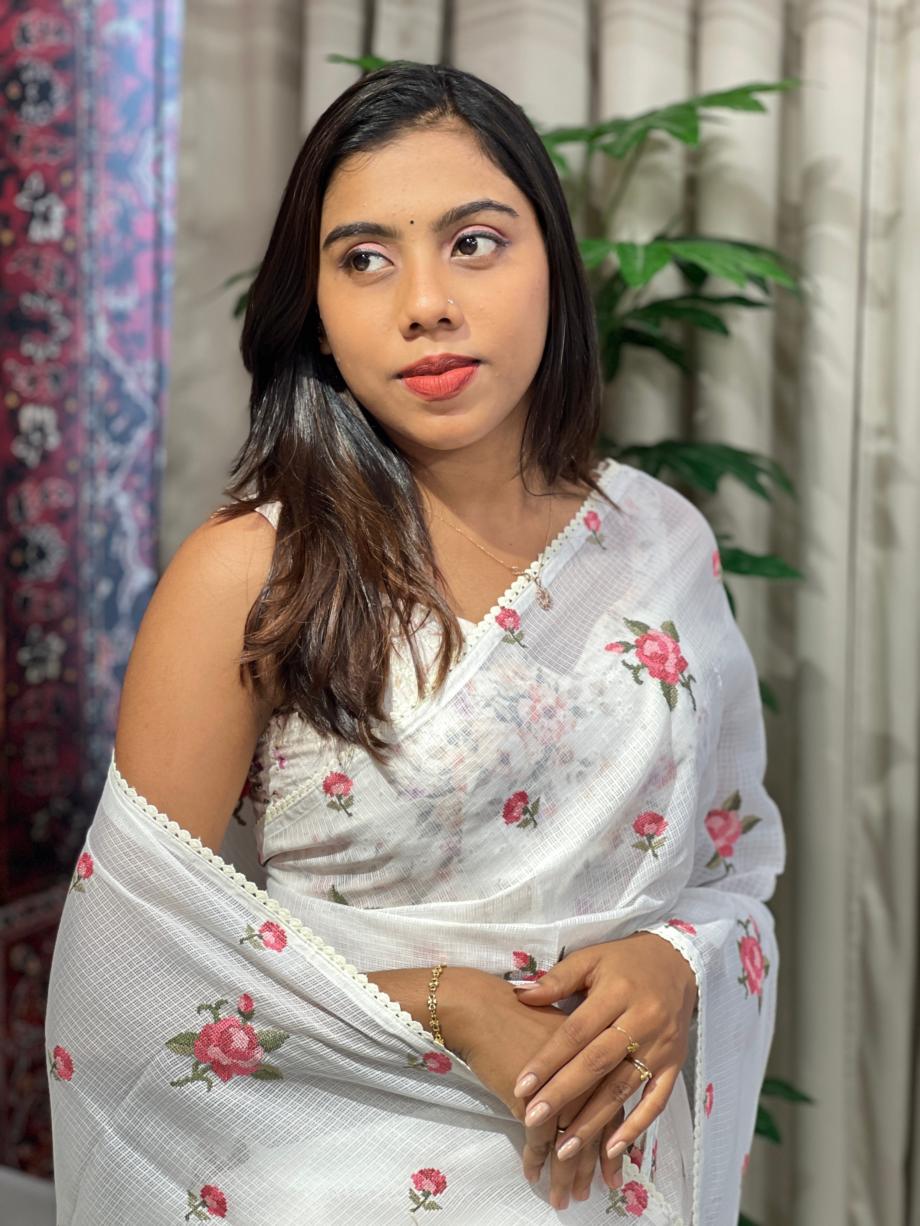 Floral Cross Stitched Patterned Kota Saree | BLD1648