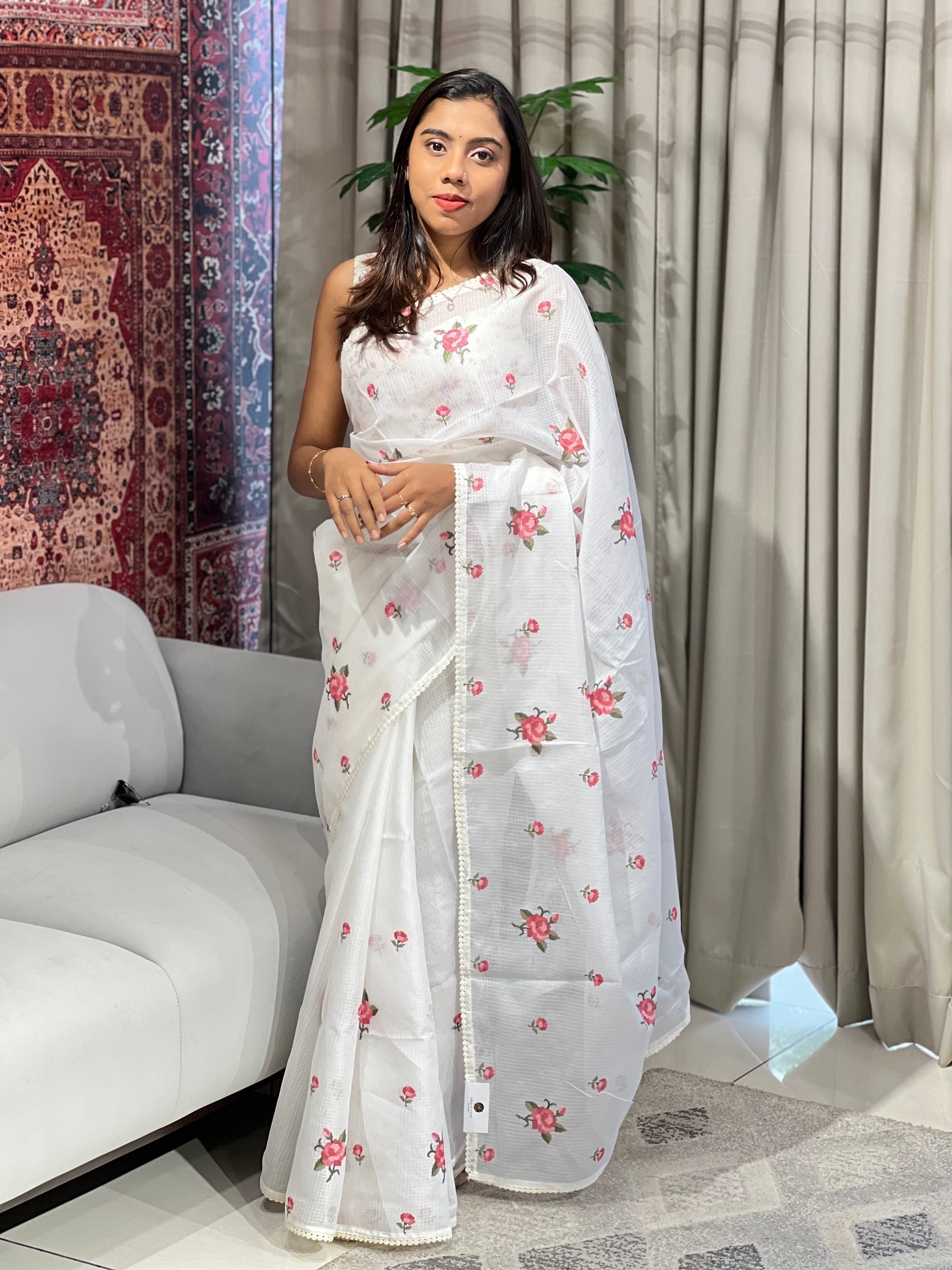 Floral Cross Stitched Patterned Kota Saree | BLD1648