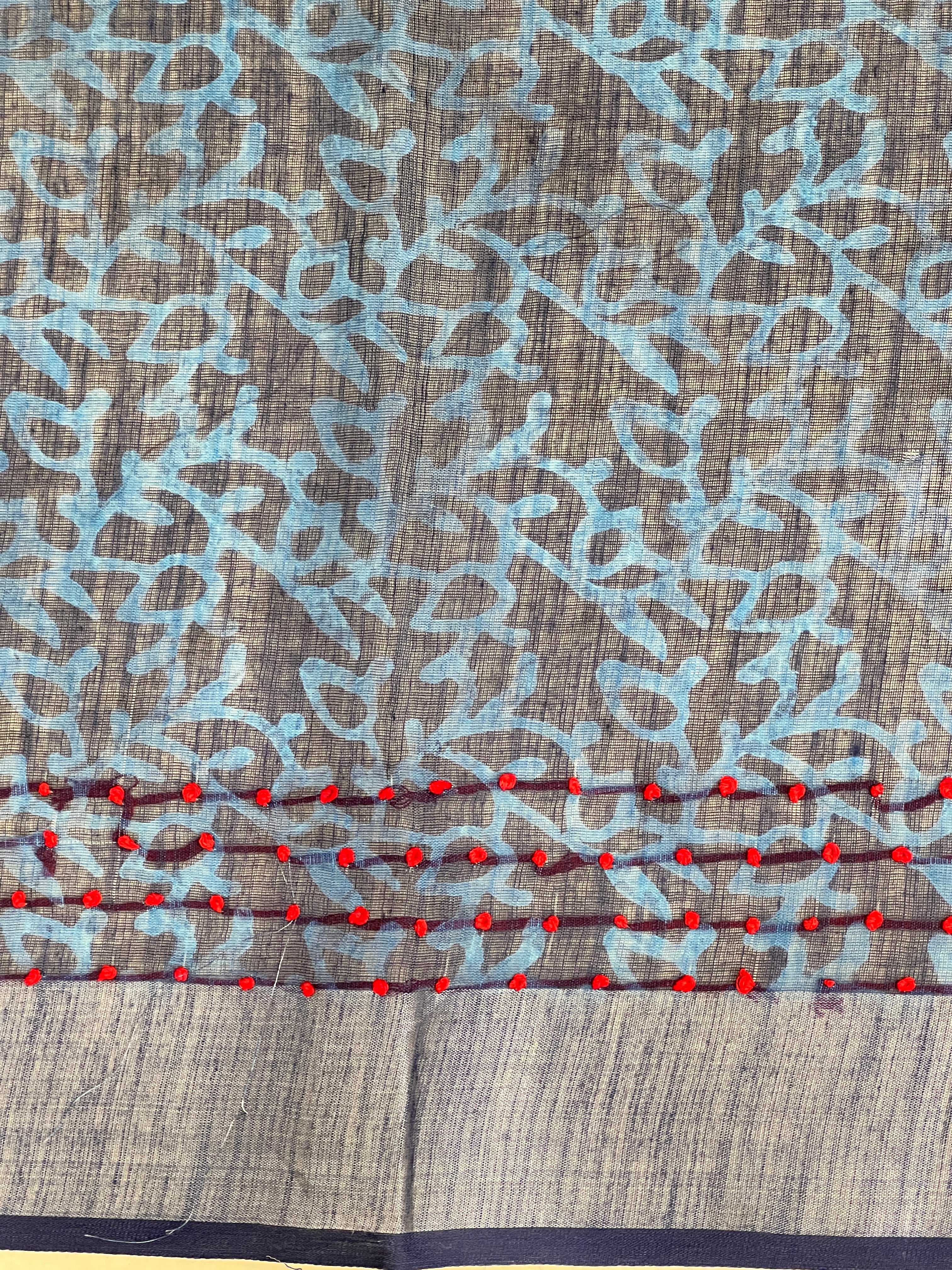 Print With Embroidery Detailed Semi Linen Saree | BLD1634