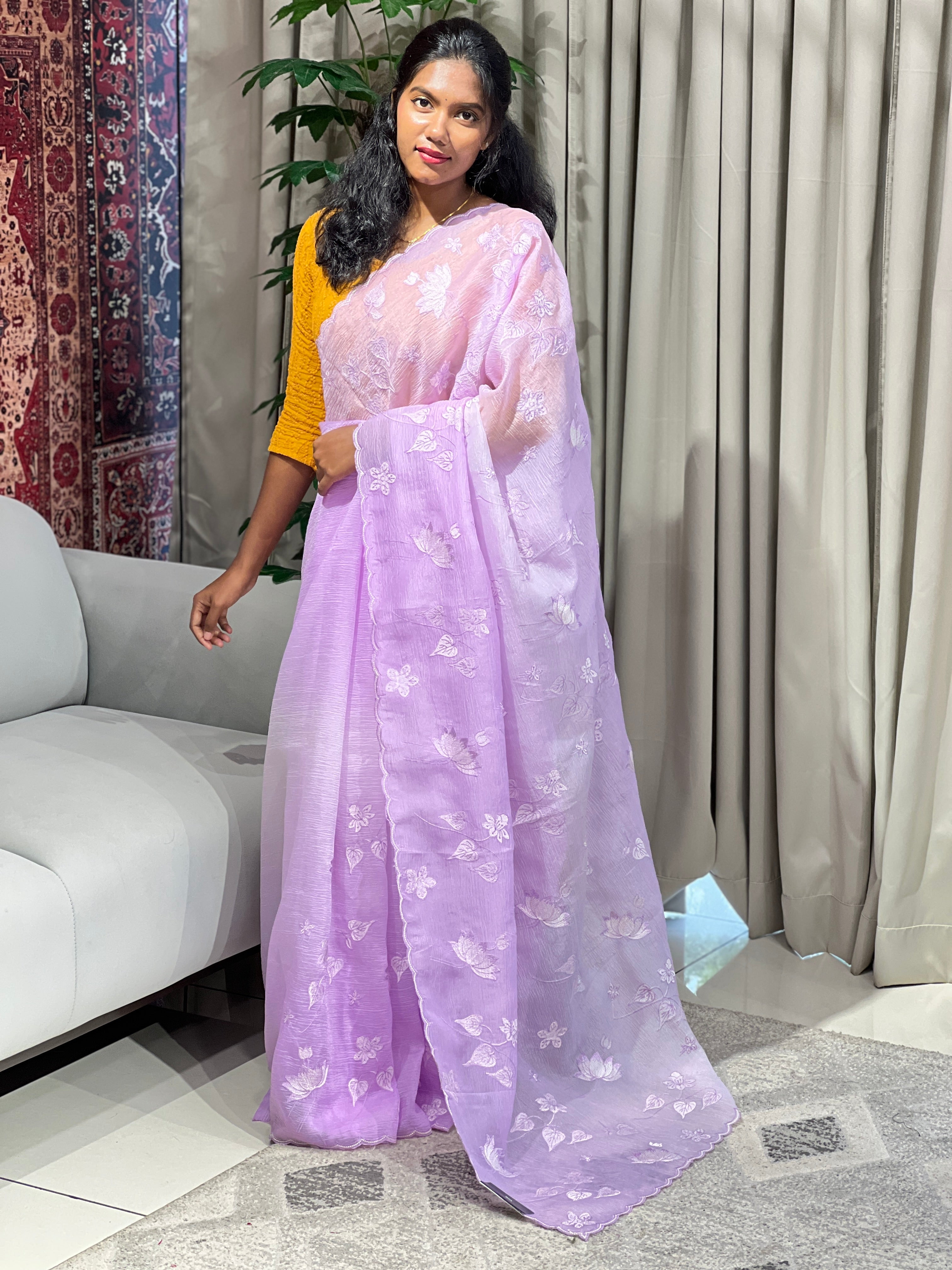 Machine Embroidery Detailed Crushed Organza Saree | BLD1655