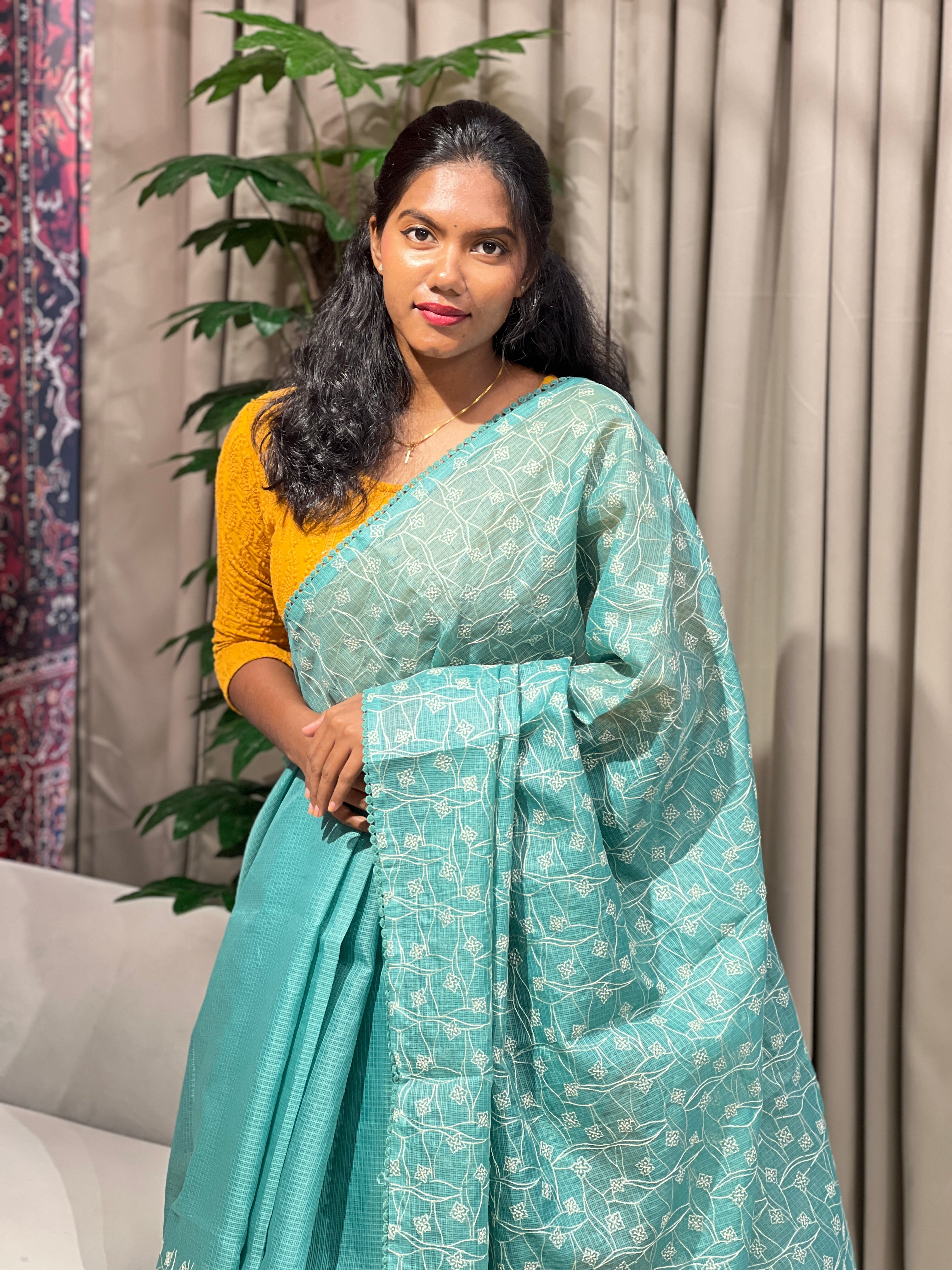 Floral Embroidery Detailed Kota Saree | BLD1672