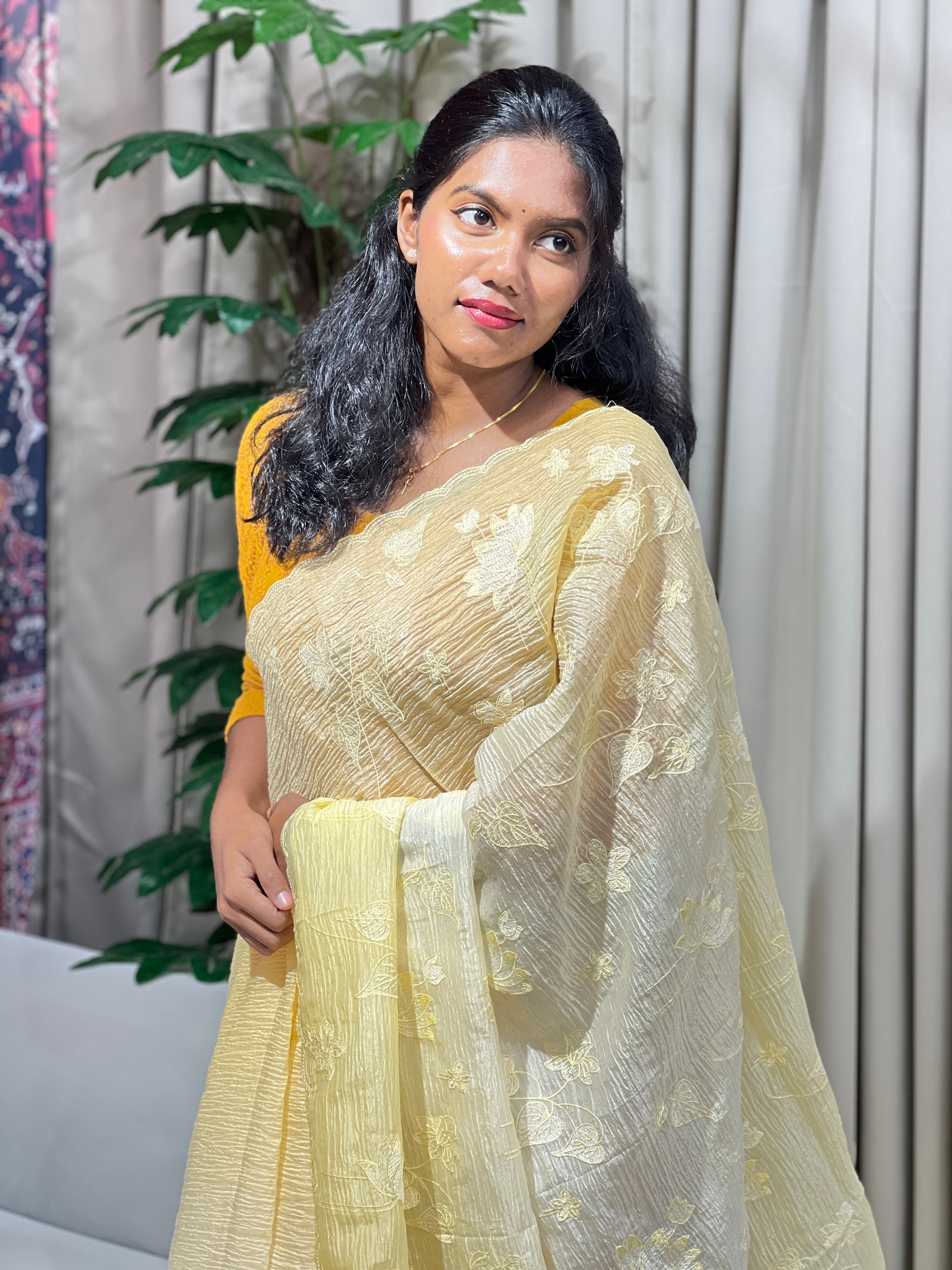 Machine Embroidery Detailed Crushed Organza Saree | BLD1657