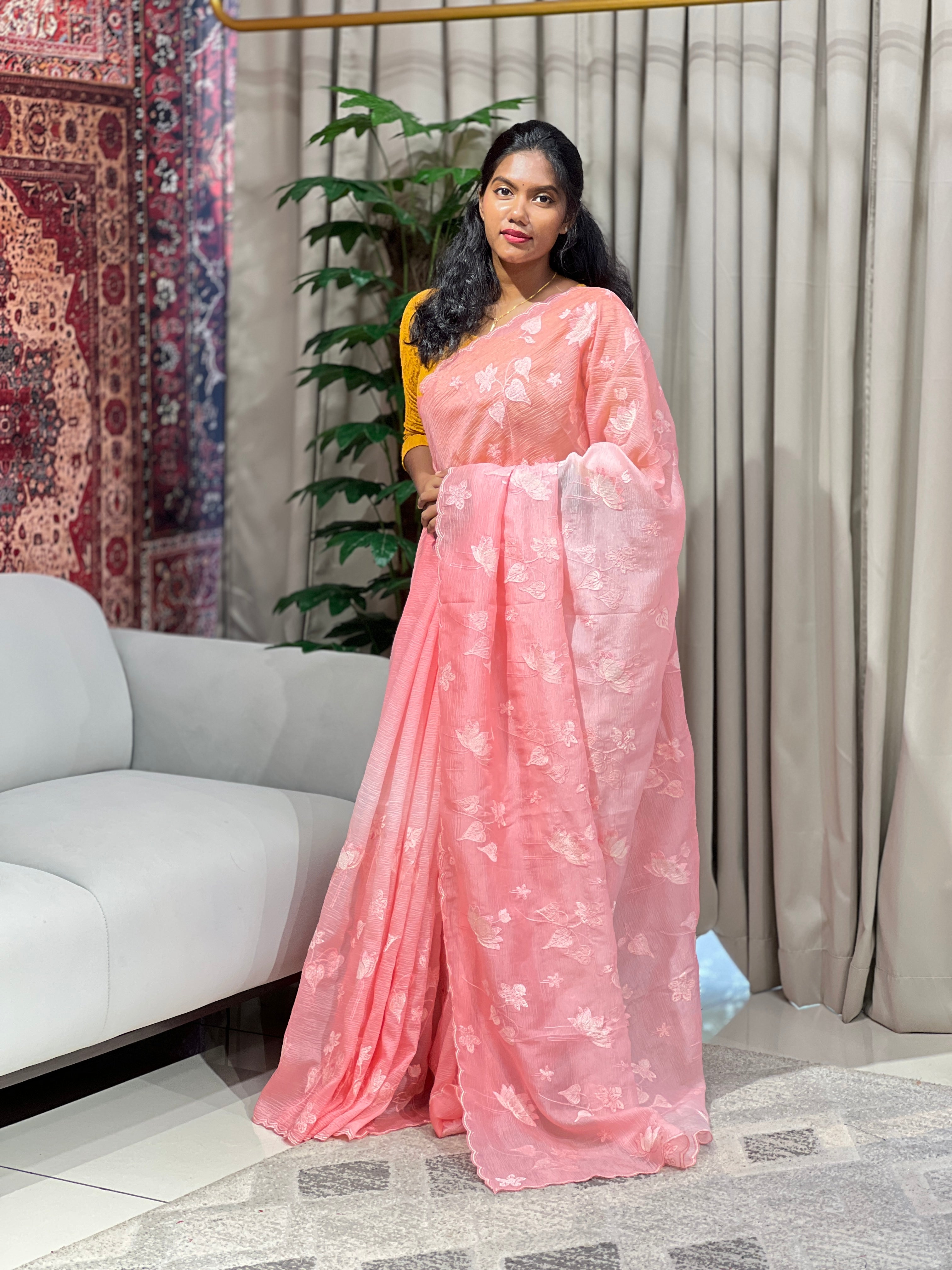 Machine Embroidery Detailed Crushed Organza Saree | BLD1658