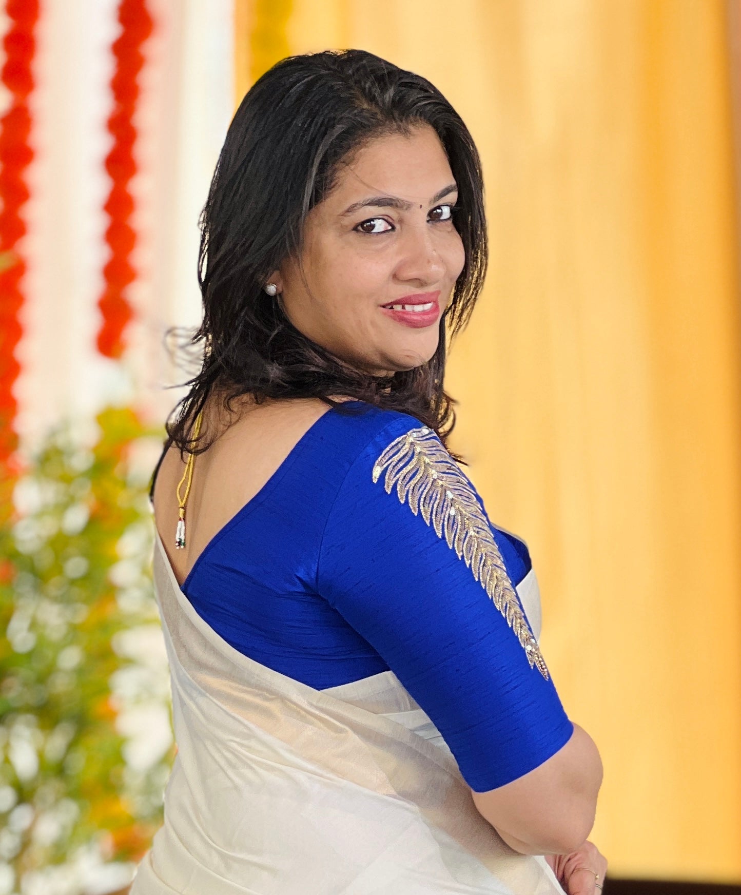 Machine Embroidered Raw Cotton Blended Blouse Material | BM208