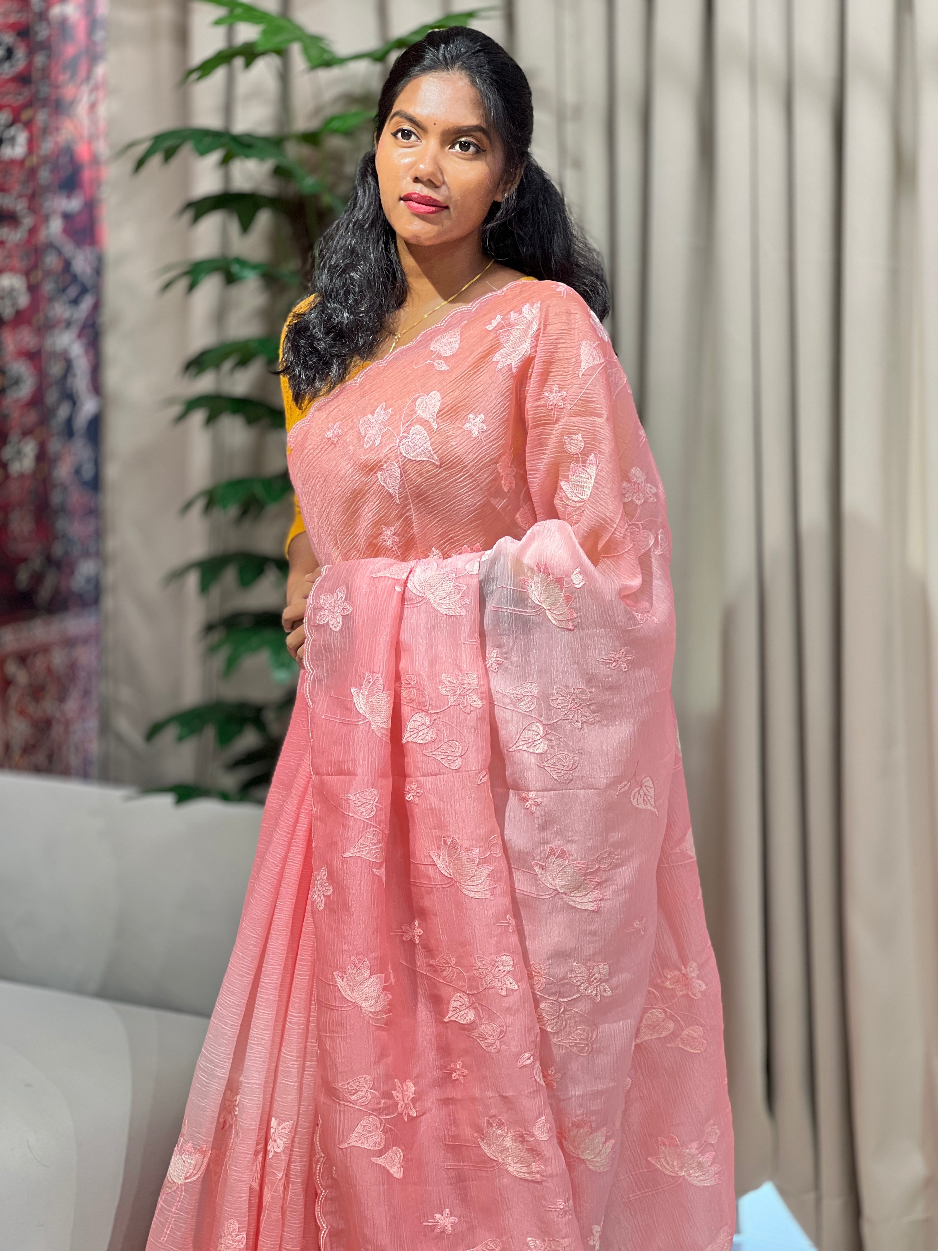Machine Embroidery Detailed Crushed Organza Saree | BLD1658