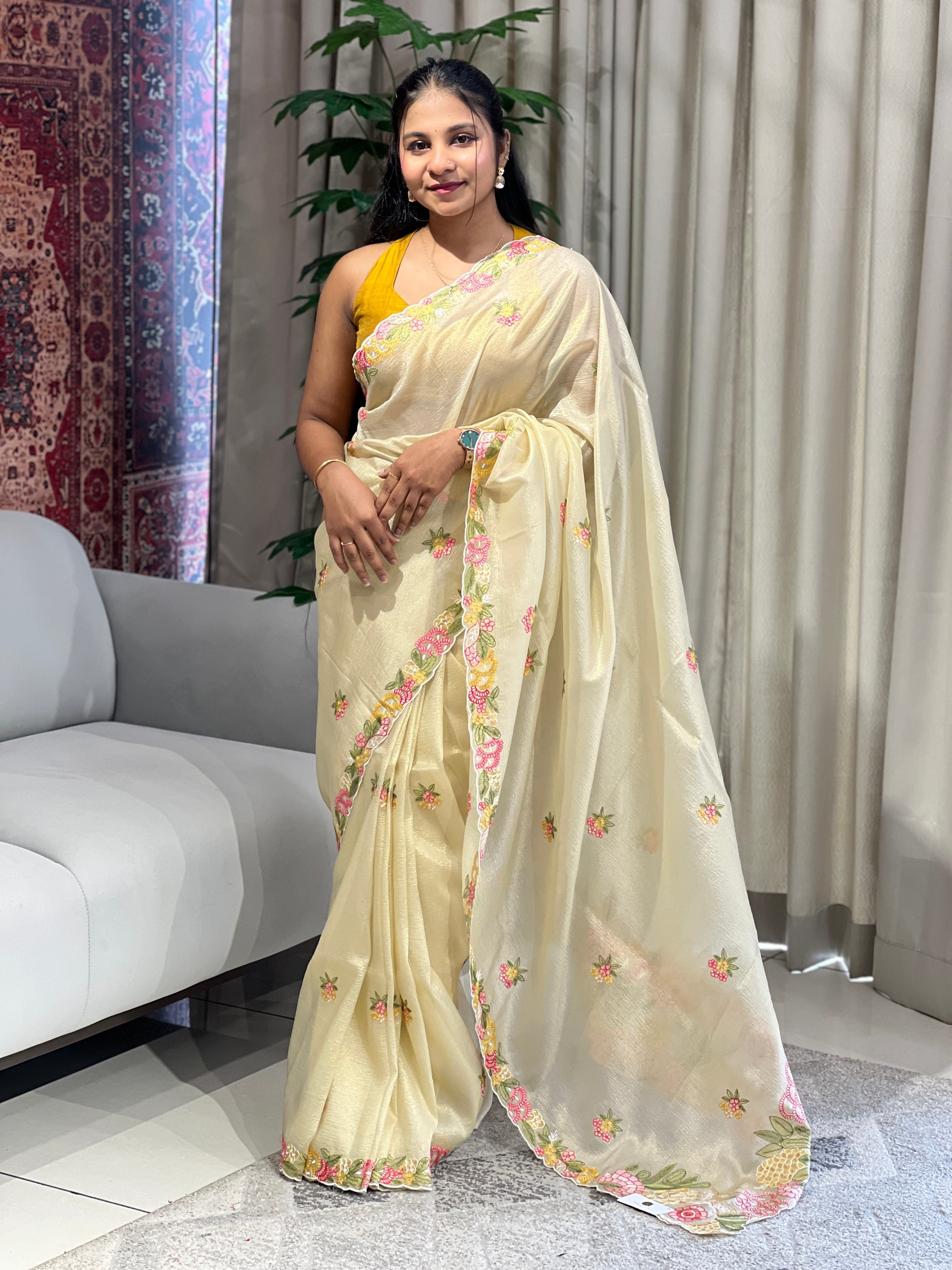 Machine Embroidery Detailed Shimmer Organza Saree | BLD1682