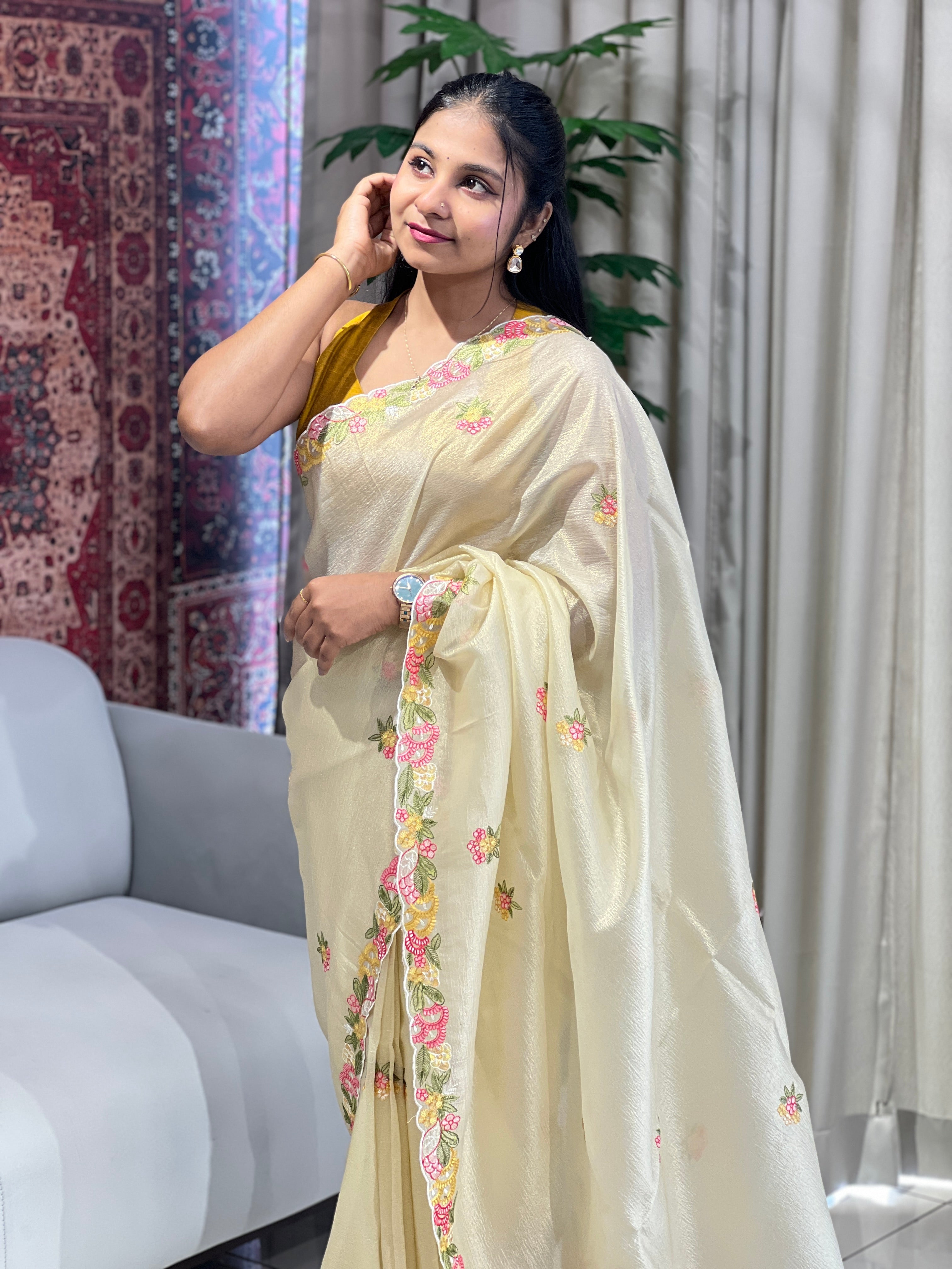 Machine Embroidery Detailed Shimmer Organza Saree | BLD1682