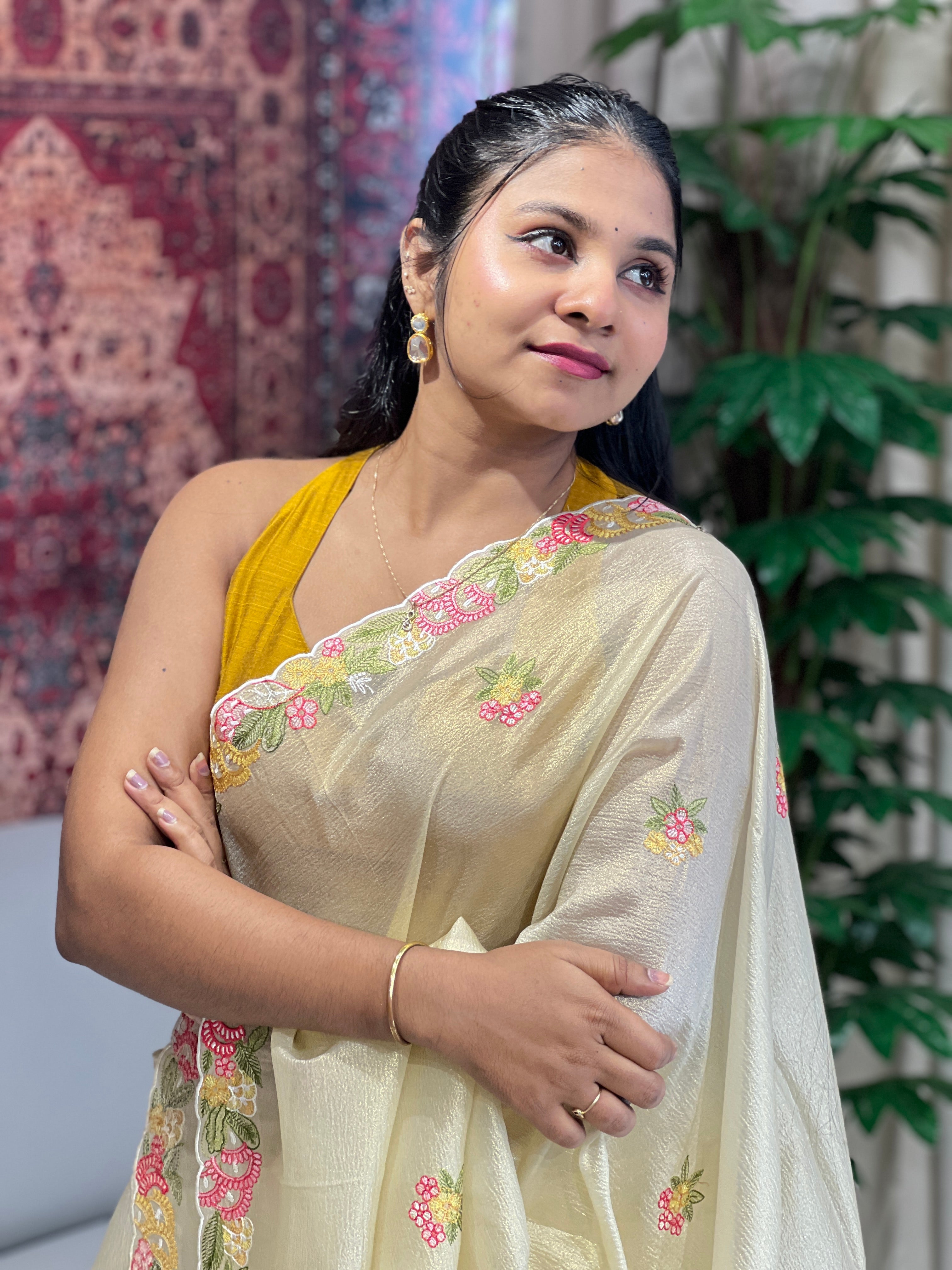 Machine Embroidery Detailed Shimmer Organza Saree | BLD1682