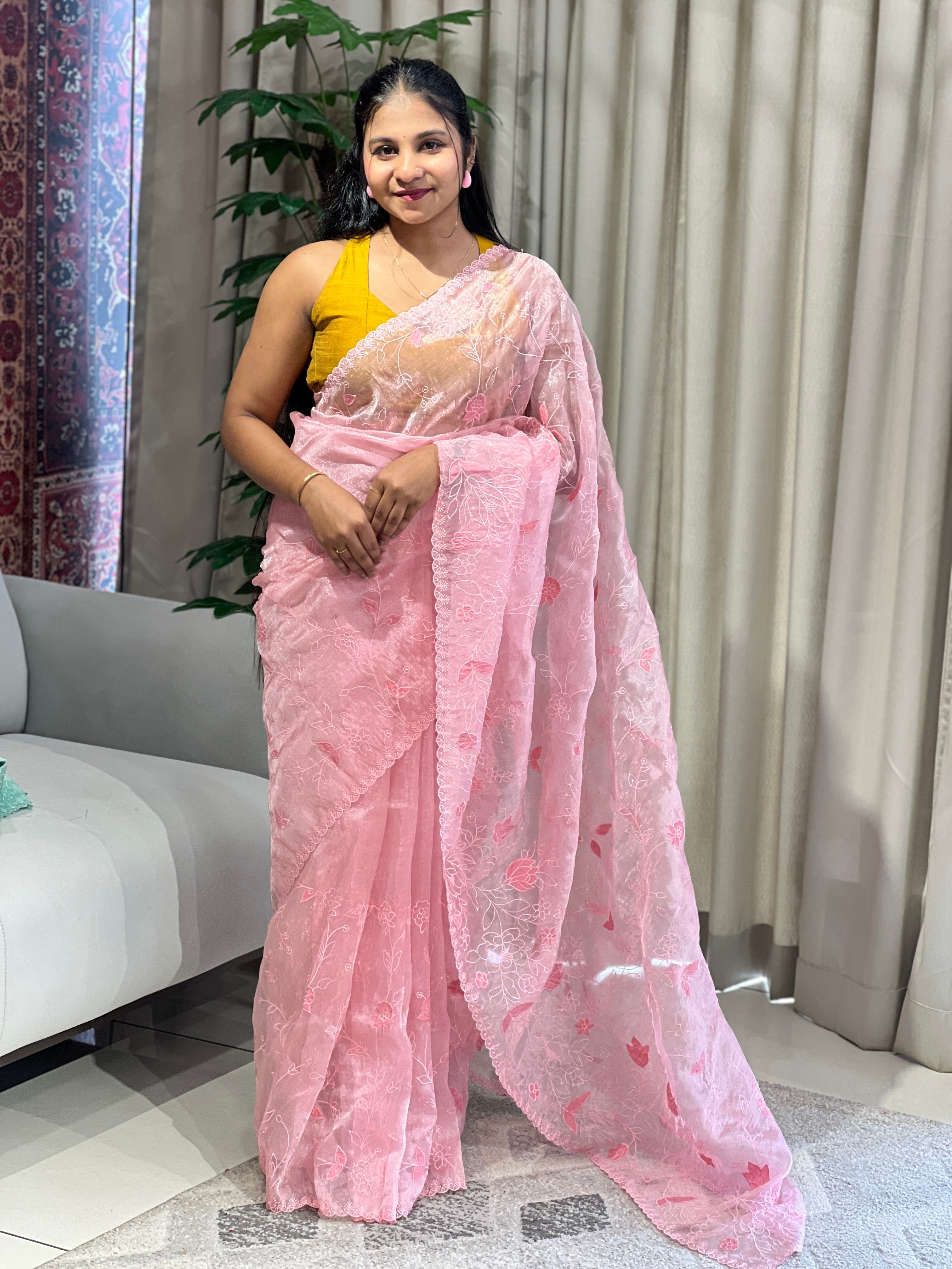 Applique Detailed Shimmer Organza Saree | BLD1712