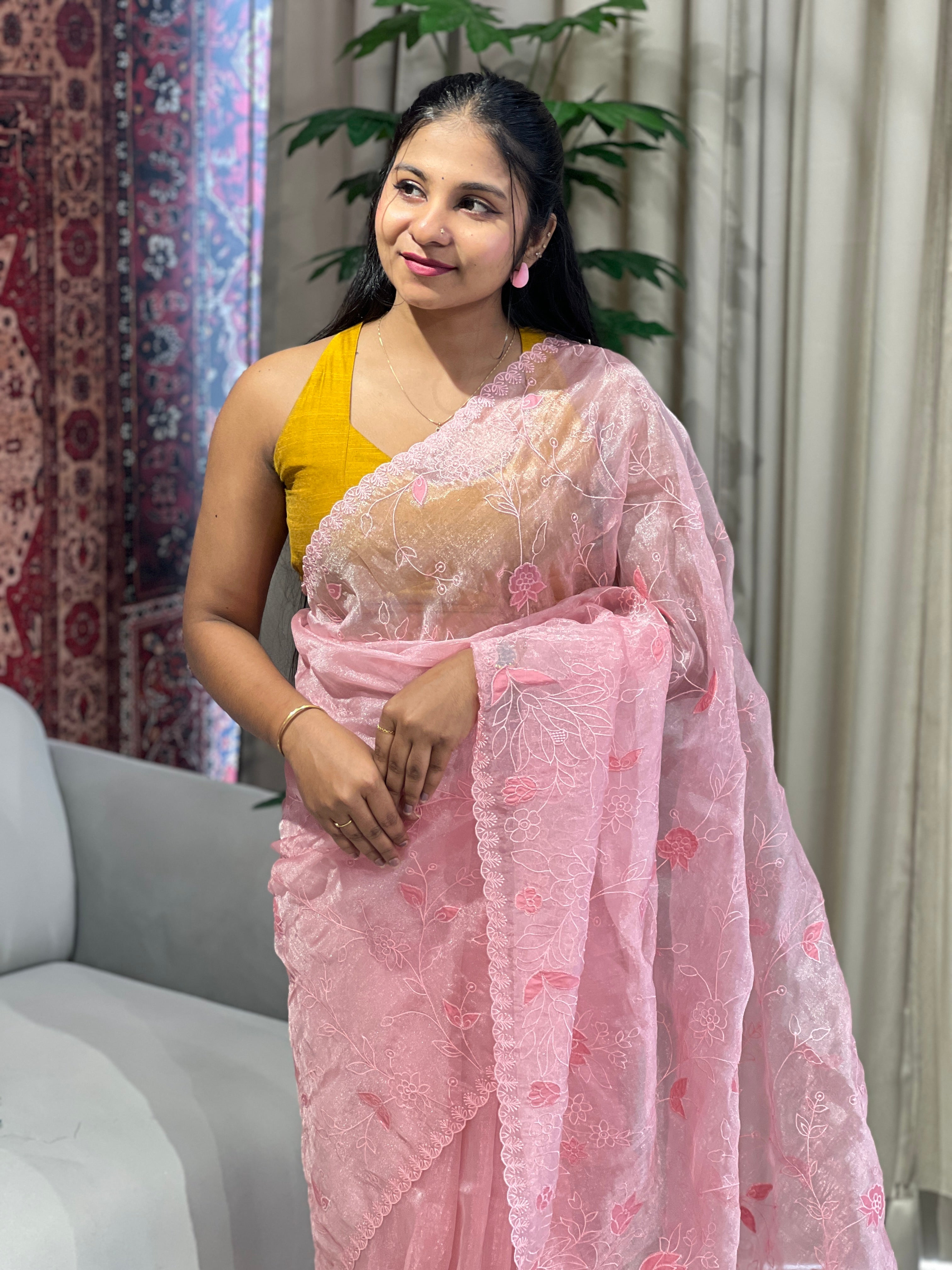 Applique Detailed Shimmer Organza Saree | BLD1712
