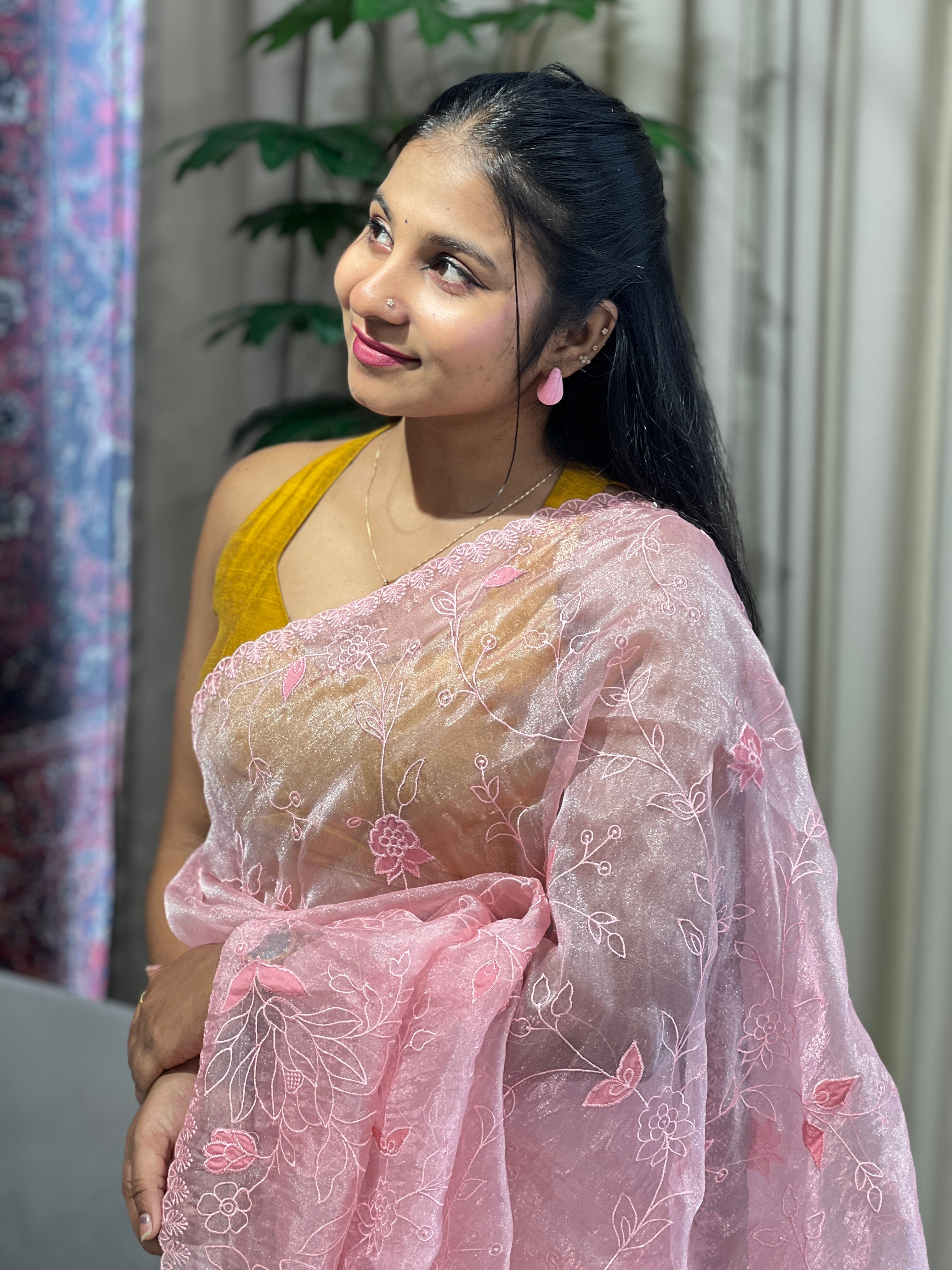 Applique Detailed Shimmer Organza Saree | BLD1712