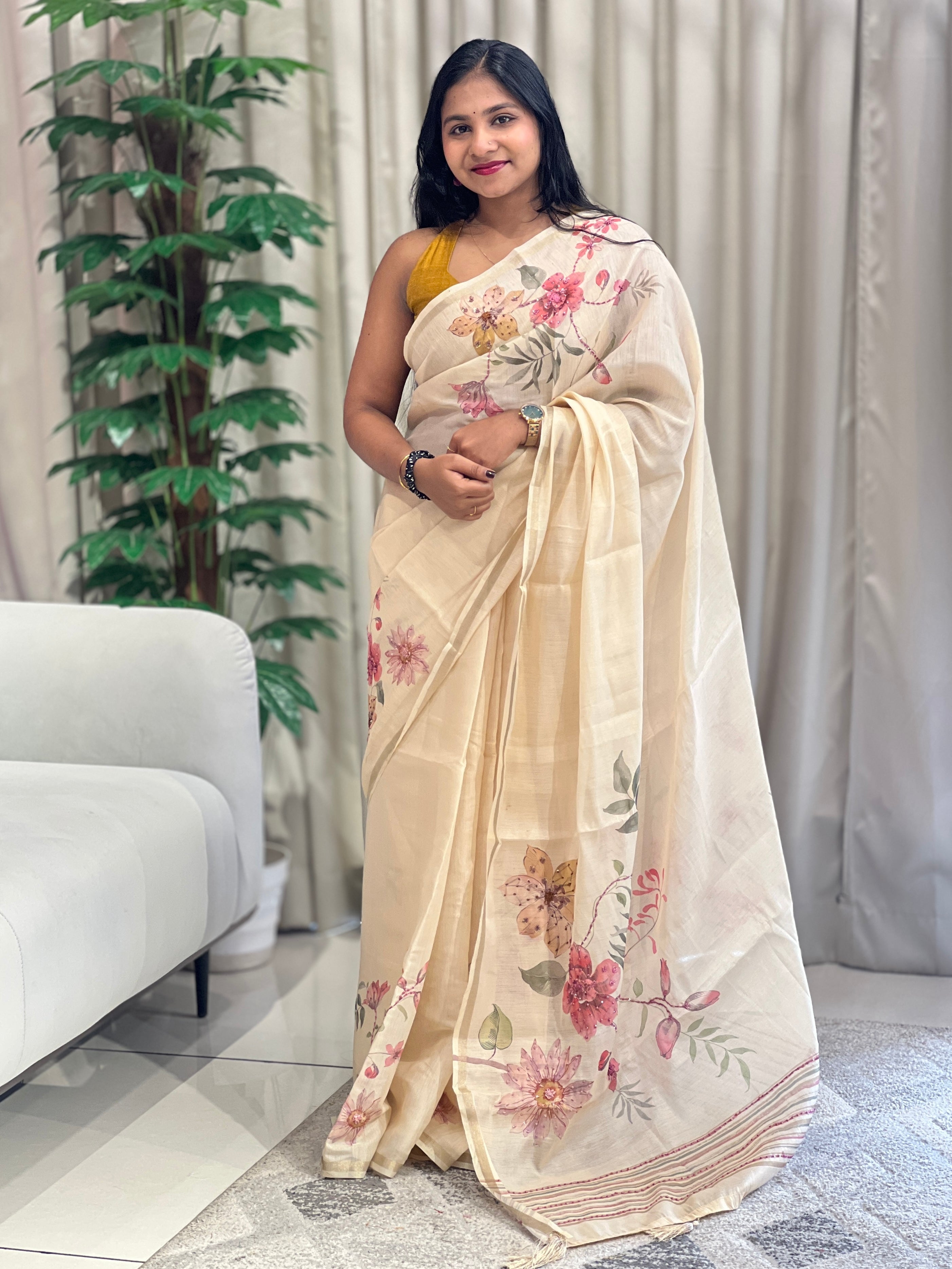 Floral Digital Printed Chanderi Saree | BLD1739