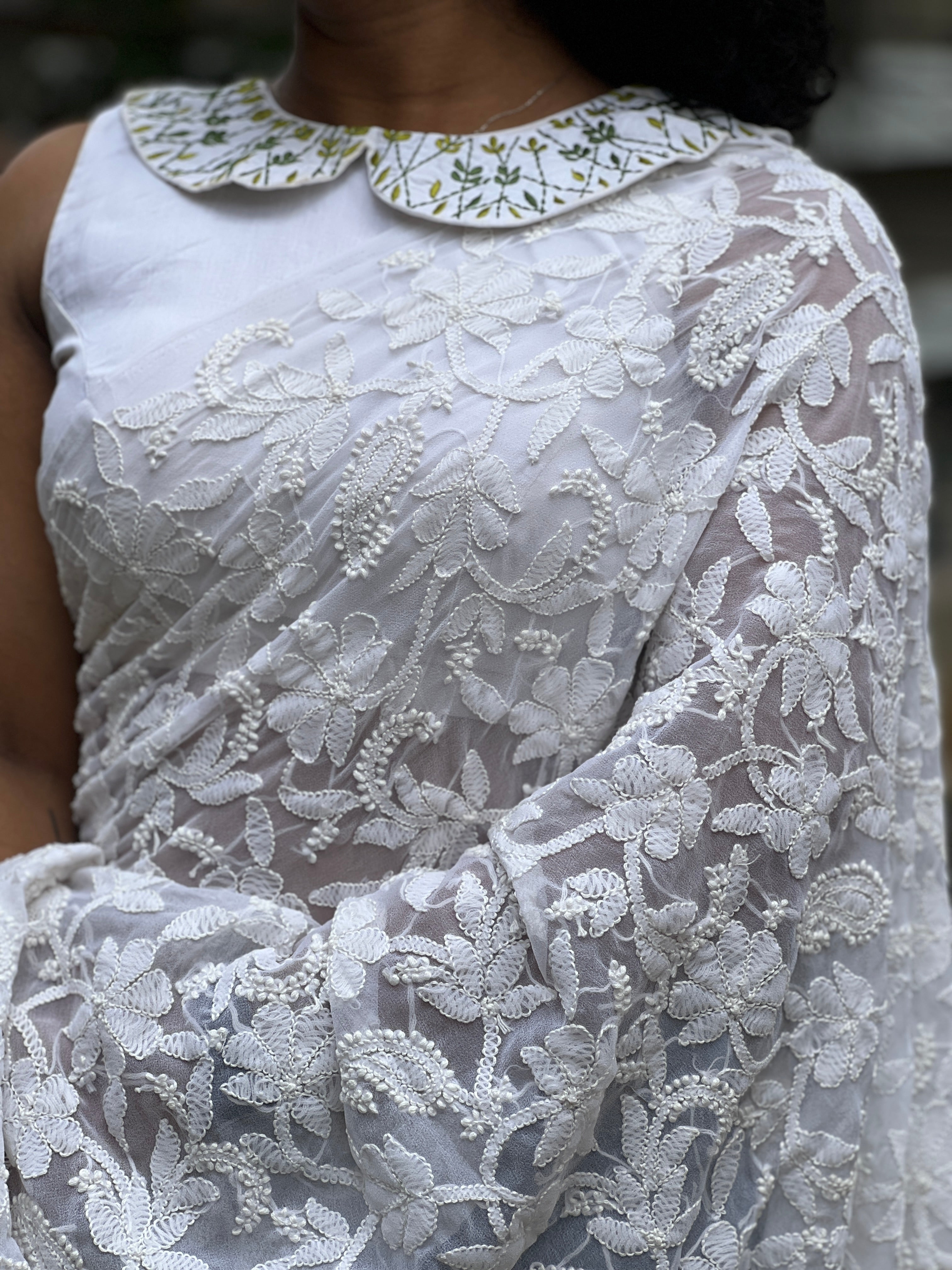 Leaf Pattern Embroidery Design Cotton Blouse Material | BM102