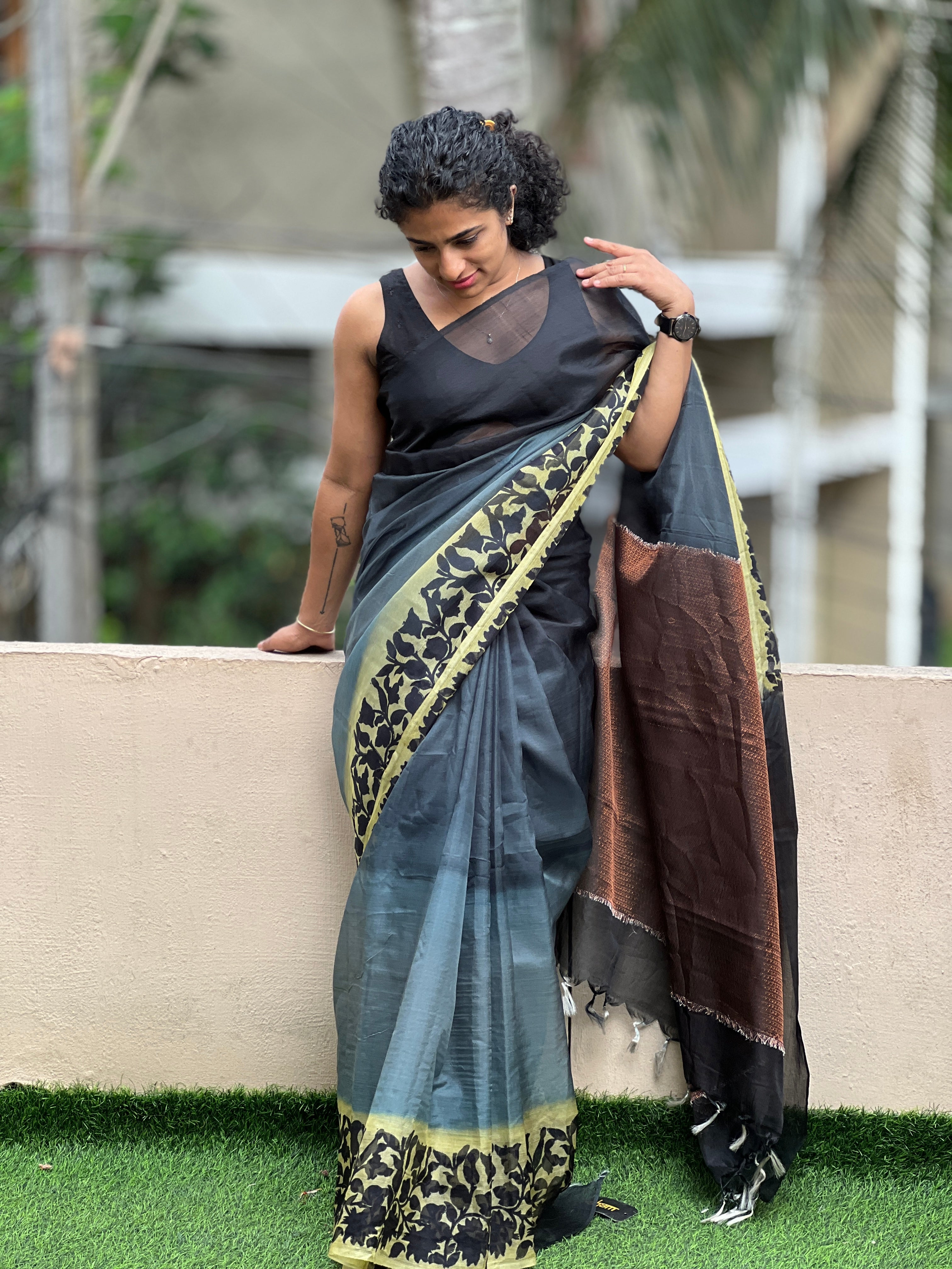 Block Printed Design Pure Powerloom Saree | ACT1158