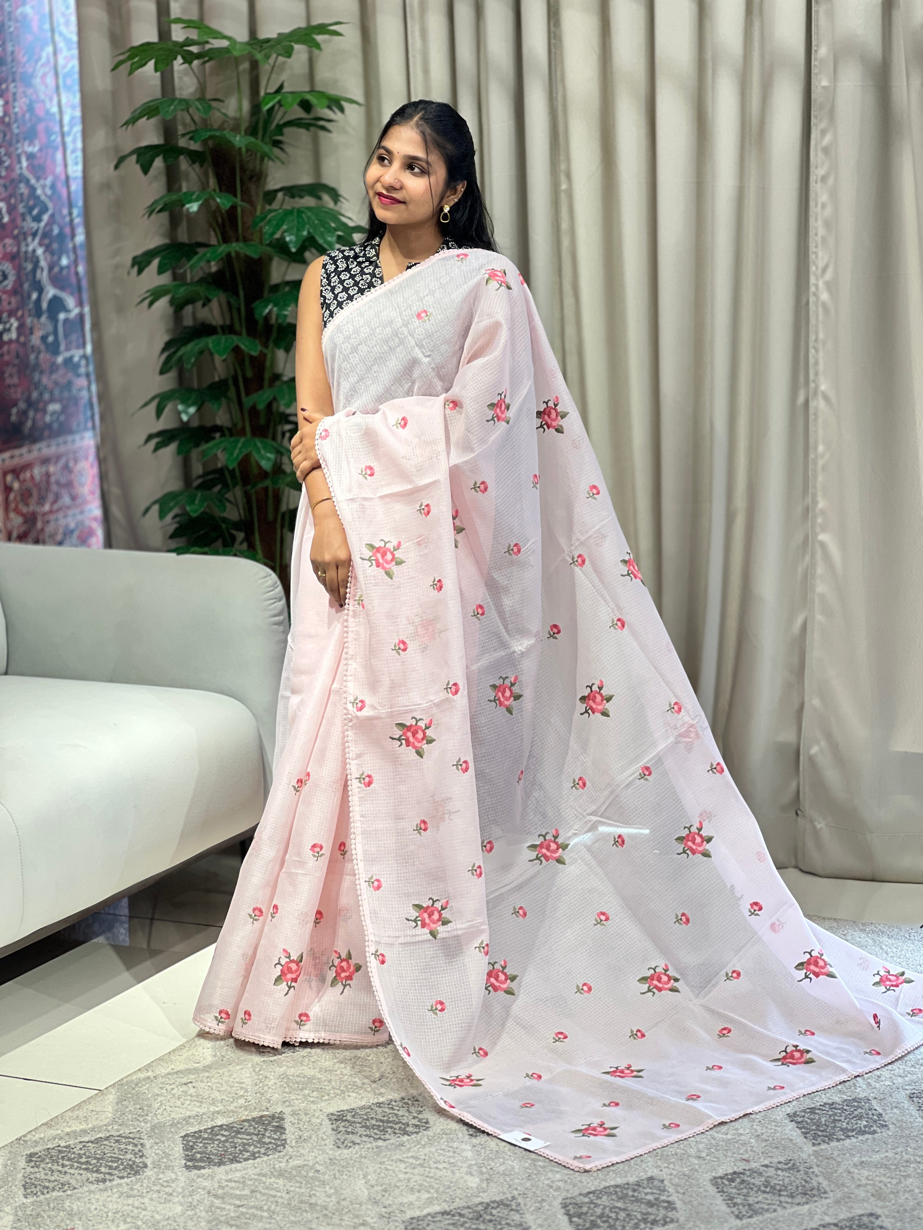 Floral Cross Stitched Patterned Kota Saree | BLD1645