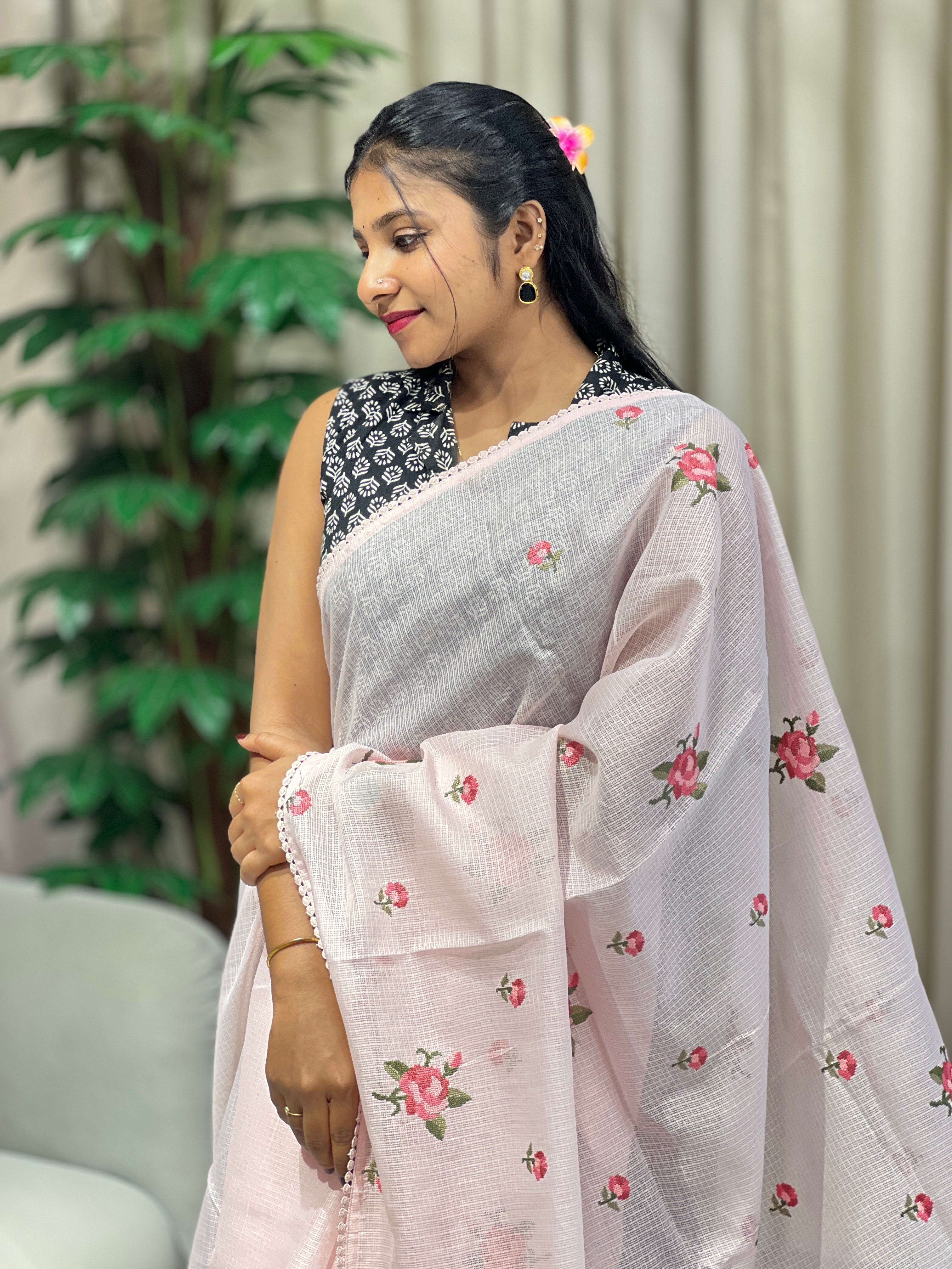 Floral Cross Stitched Patterned Kota Saree | BLD1645
