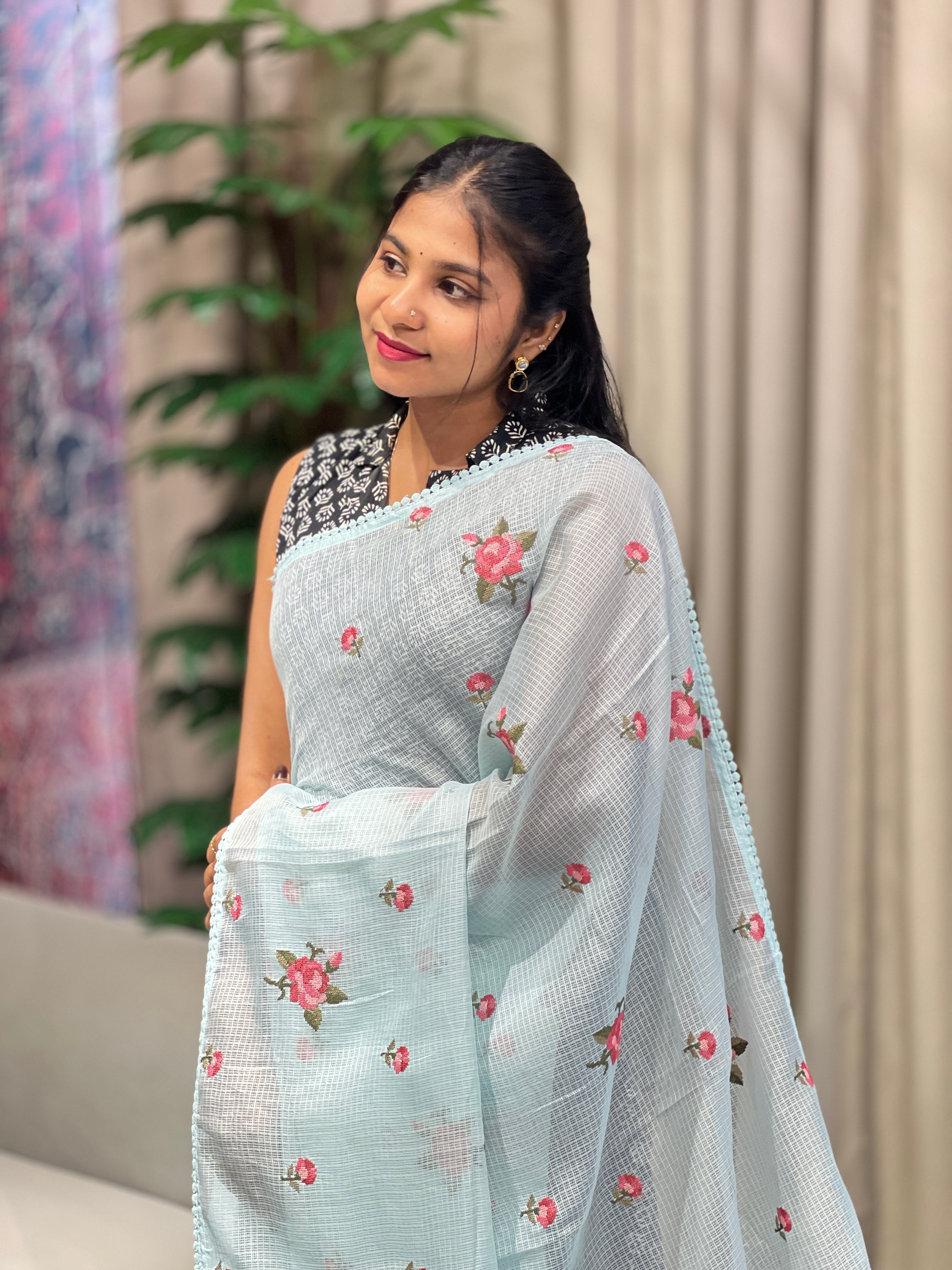 Floral Cross Stitched Patterned Kota Saree | BLD1649