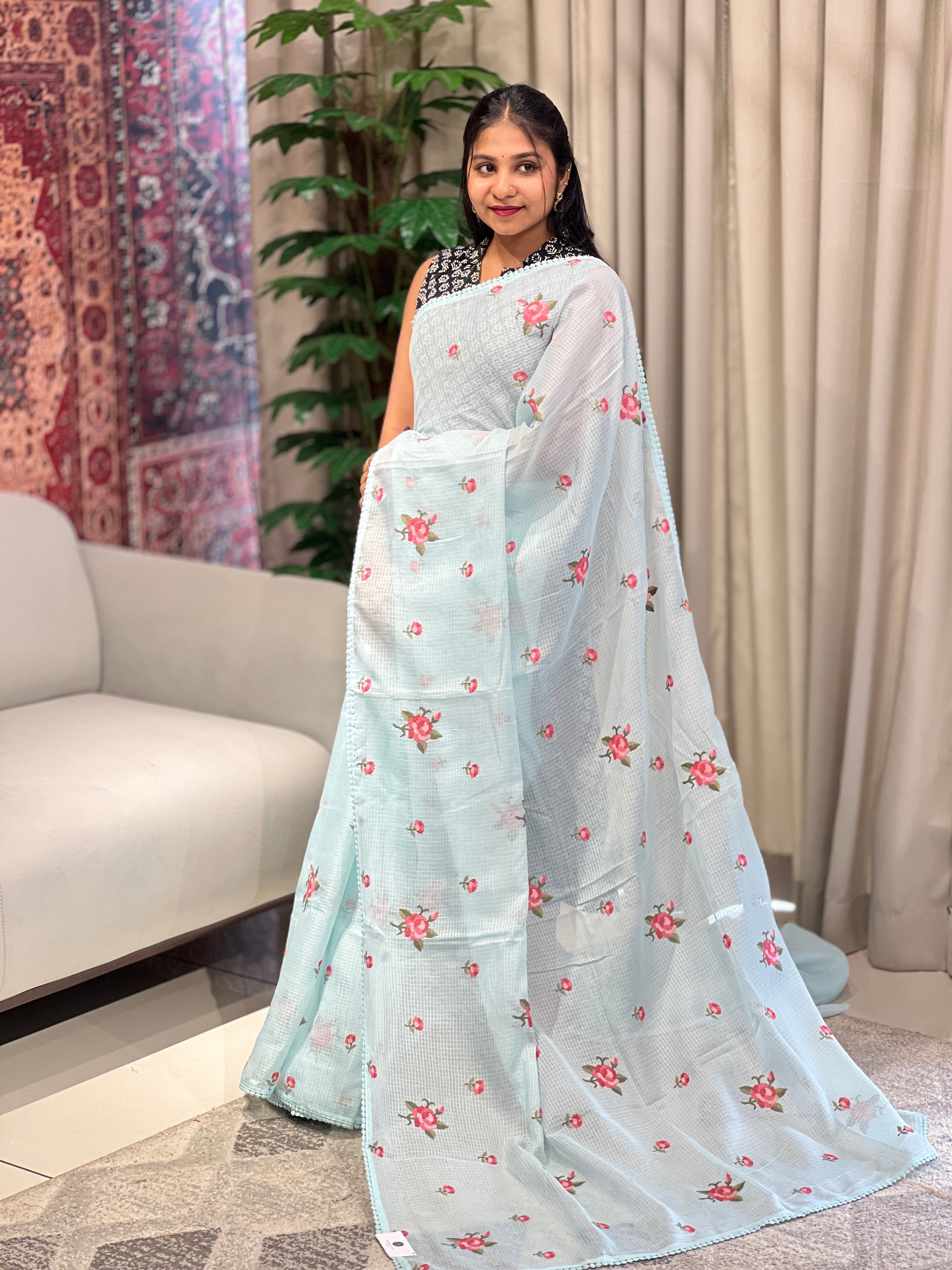 Floral Cross Stitched Patterned Kota Saree | BLD1649