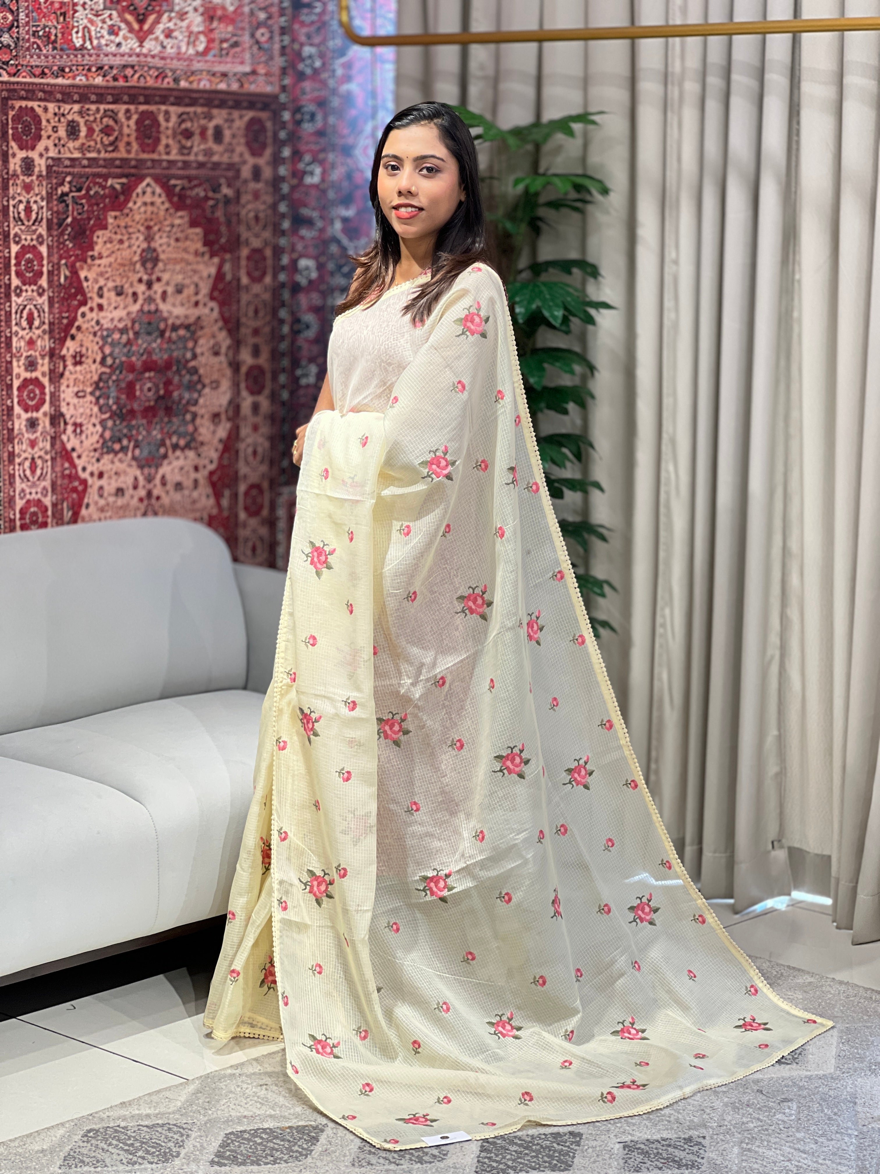 Floral Cross Stitched Patterned Kota Saree | BLD1646