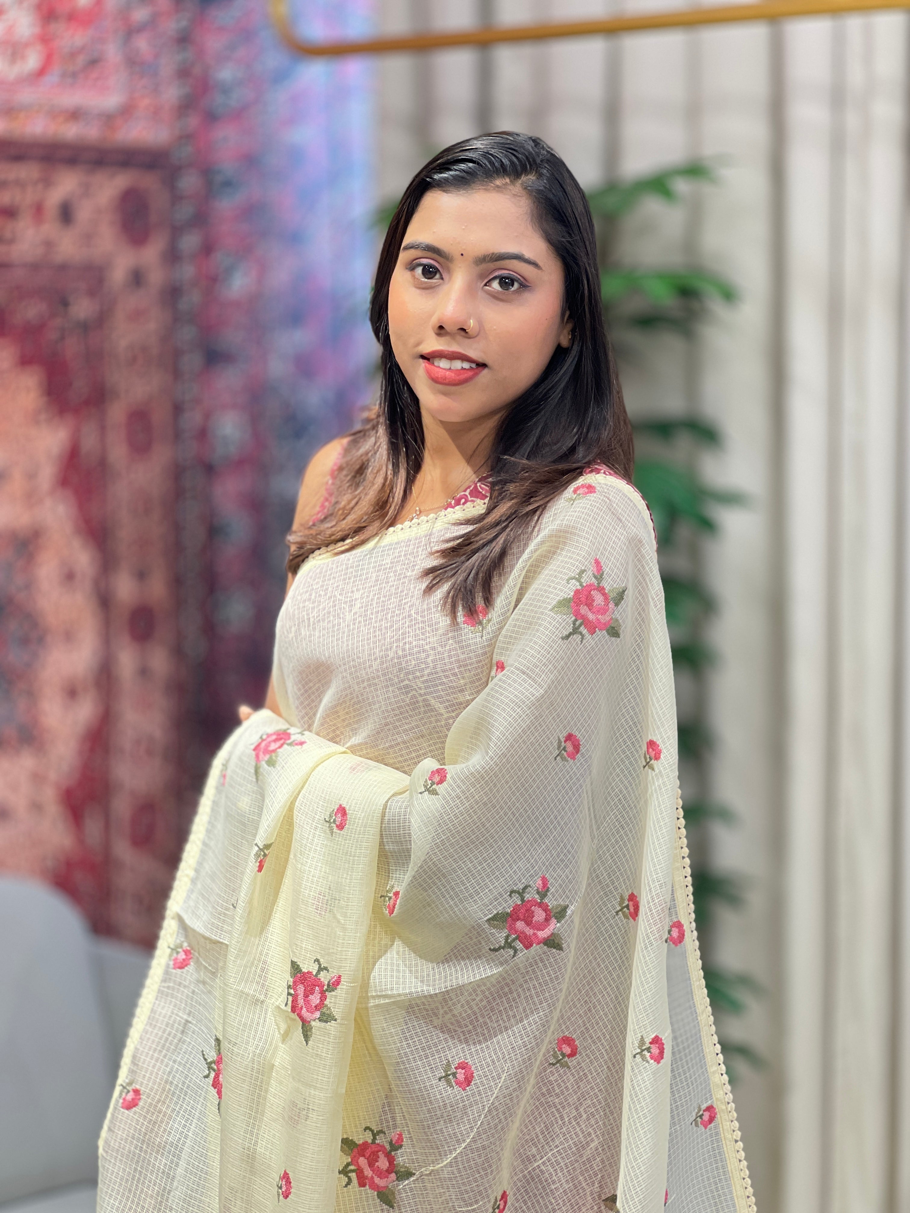 Floral Cross Stitched Patterned Kota Saree | BLD1646
