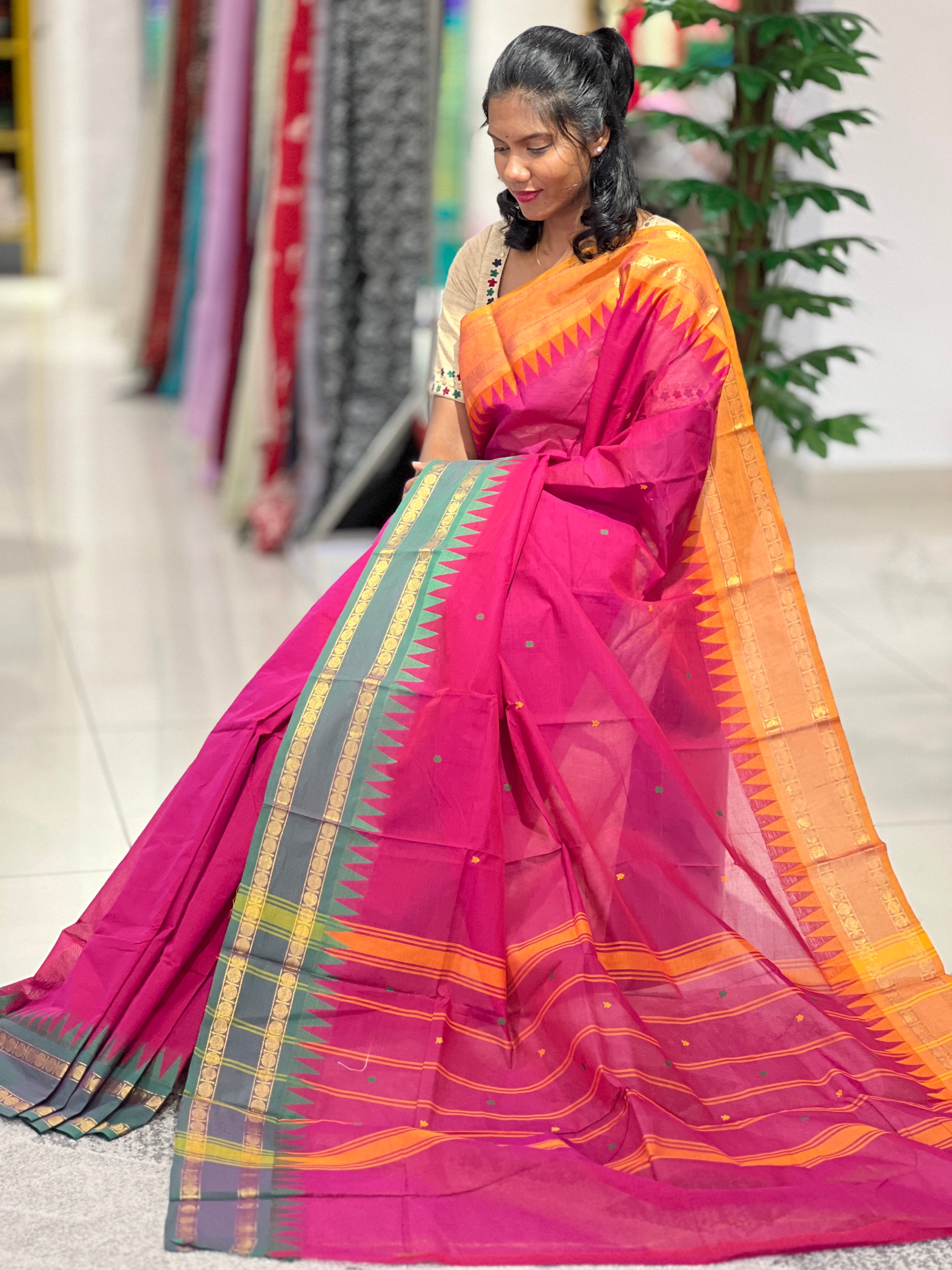 Kanchi Cotton Sarees With Traditional Borders  | VR206