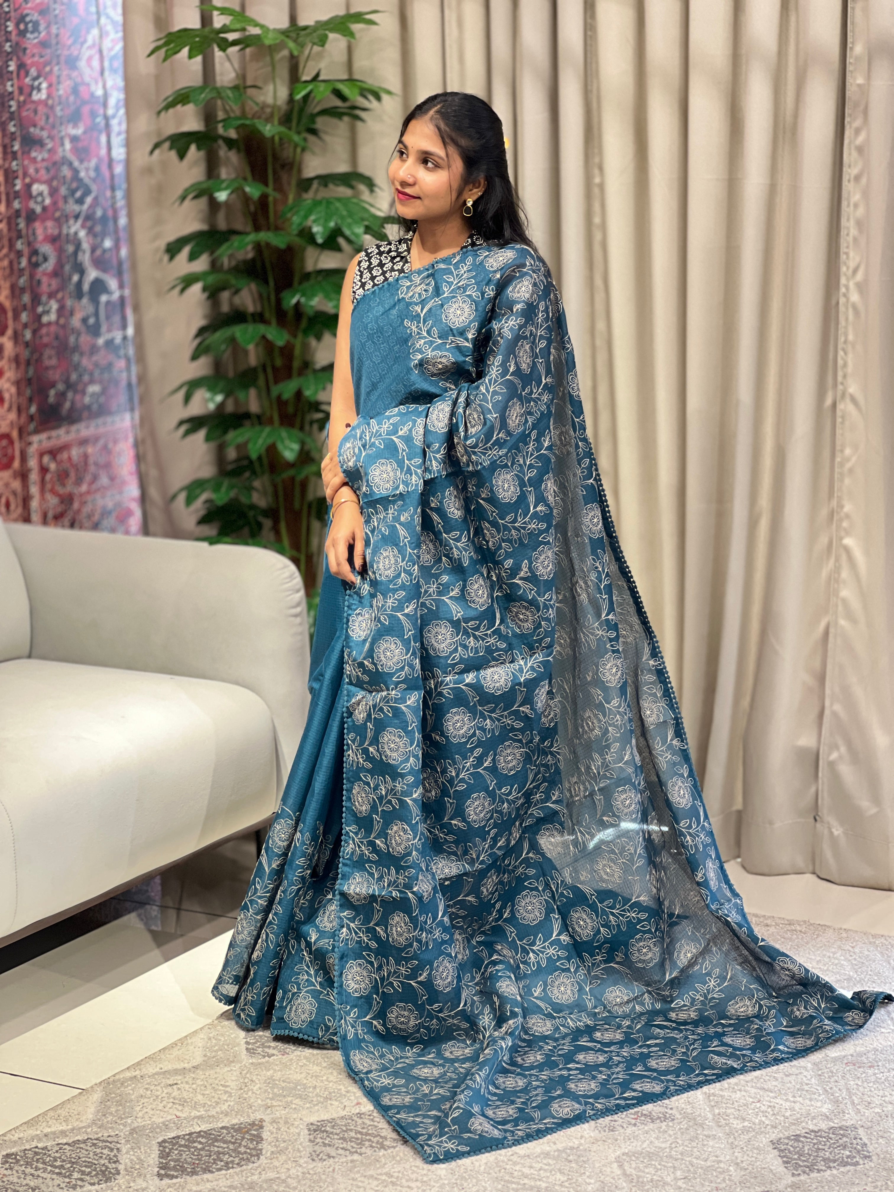 Machine Embroidery Detailed Kota Saree | BLD1676