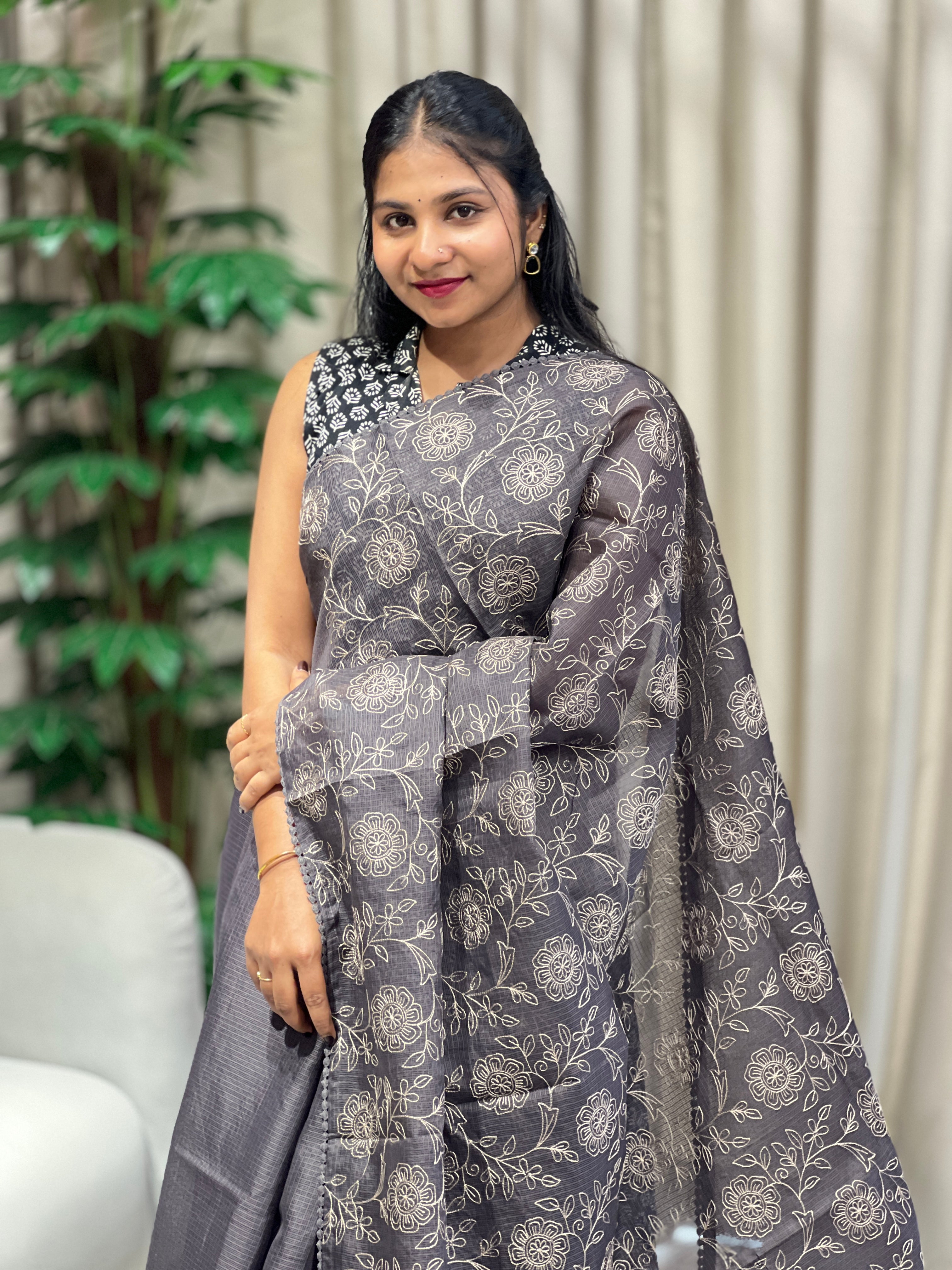Machine Embroidery Detailed Kota Saree | BLD1677