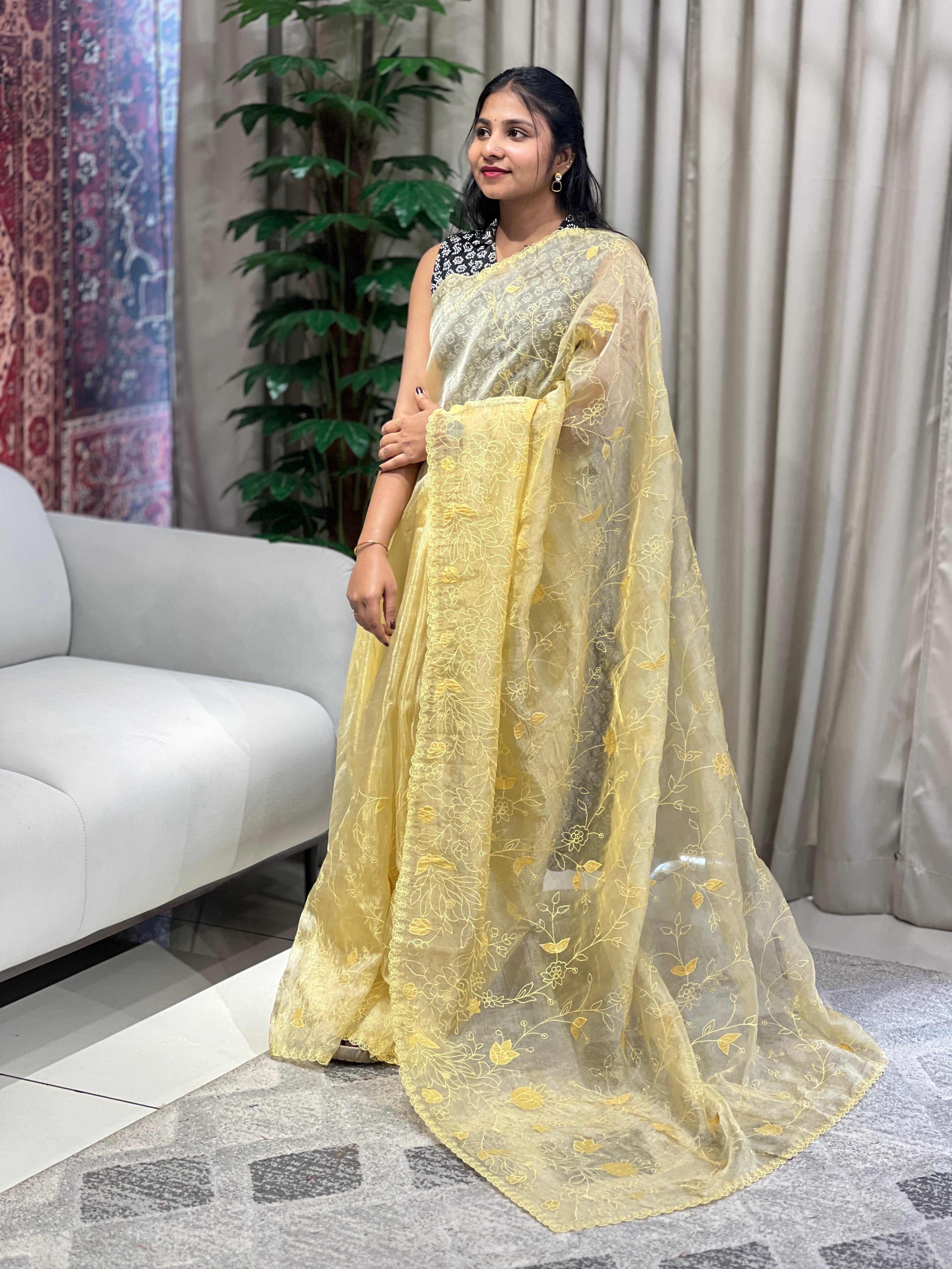 Applique Detailed Shimmer Organza Saree | BLD1709