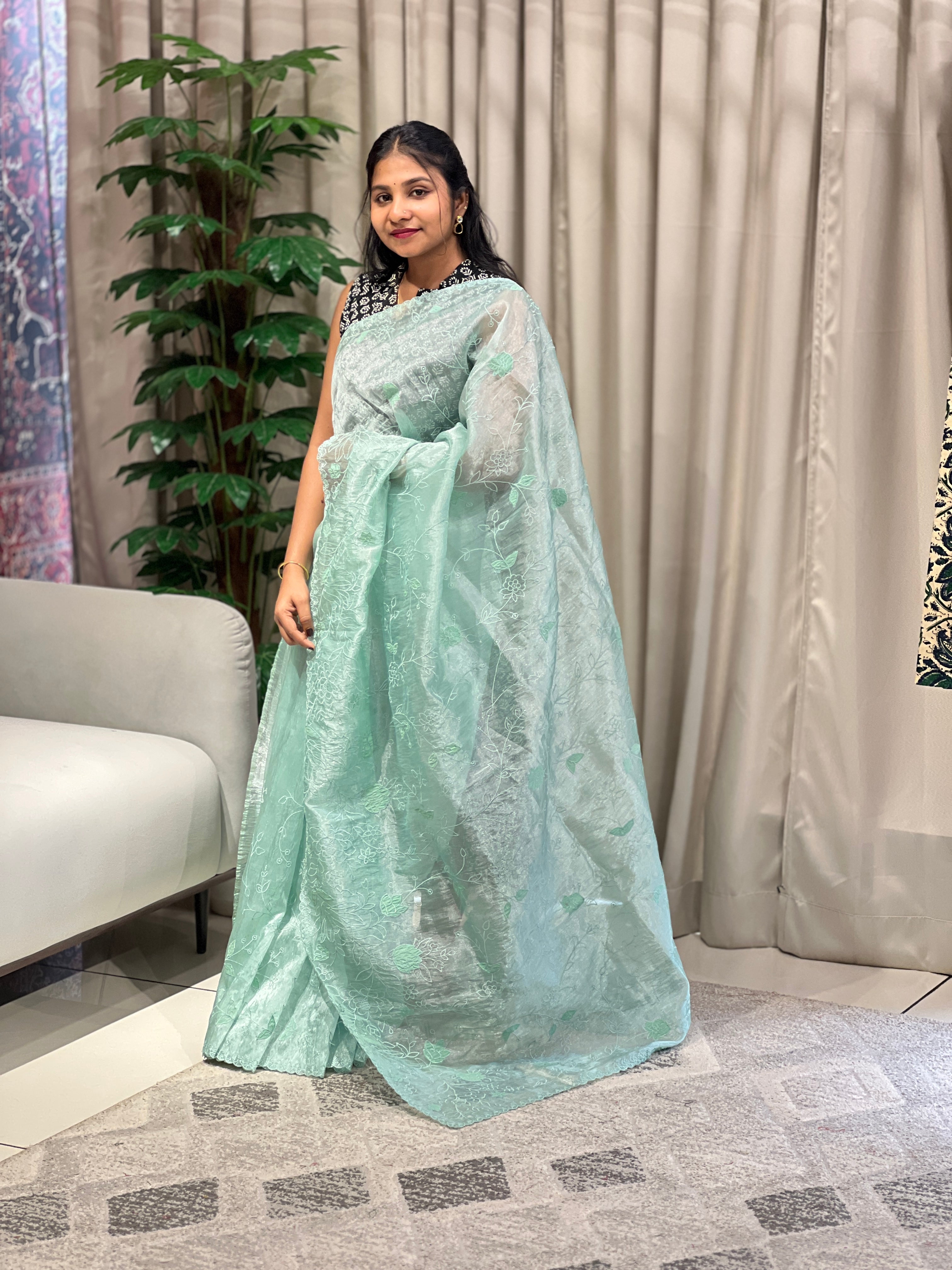 Applique Detailed Shimmer Organza Saree | BLD1707