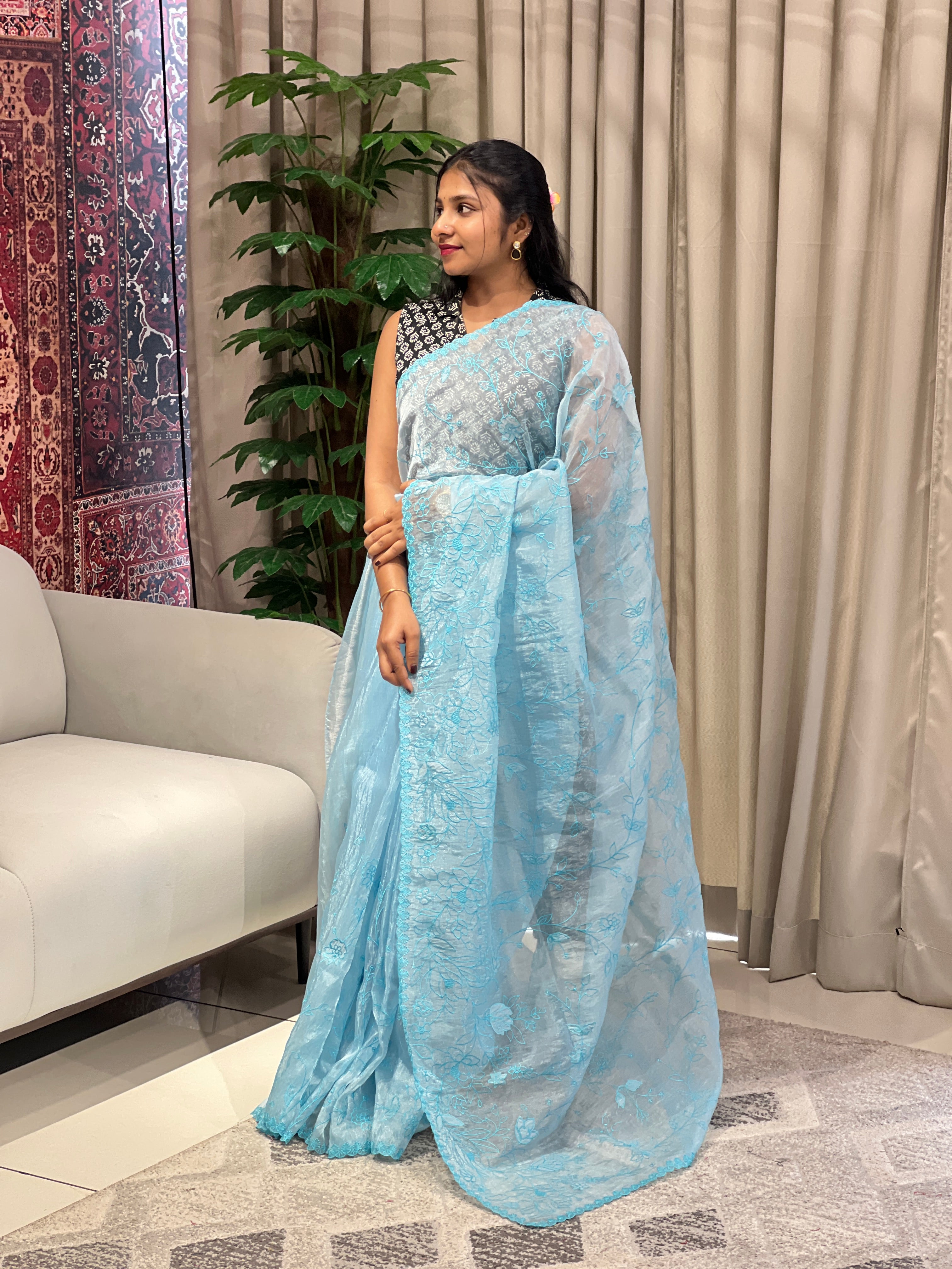 Applique Detailed Shimmer Organza Saree | BLD1710