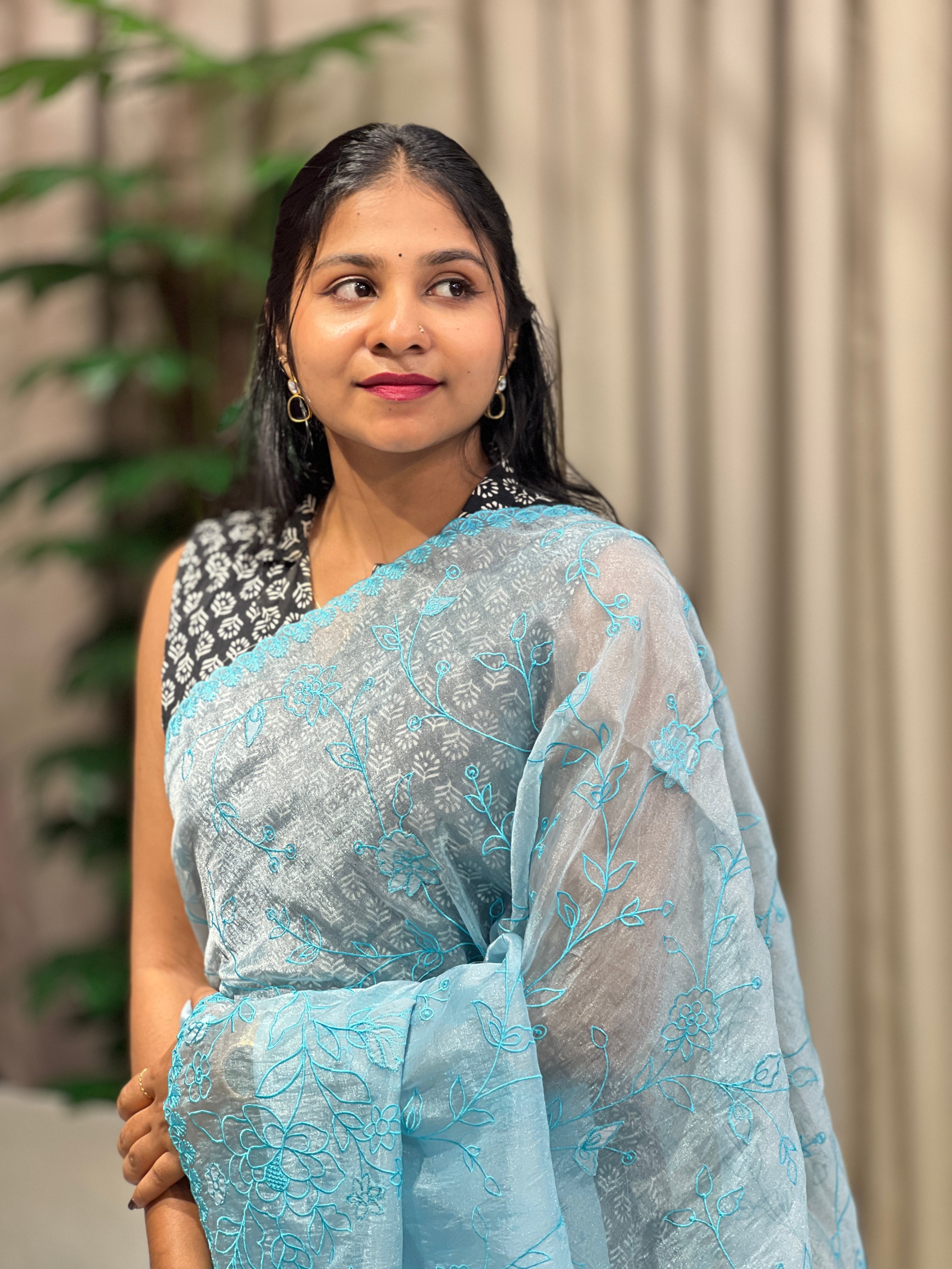 Applique Detailed Shimmer Organza Saree | BLD1710