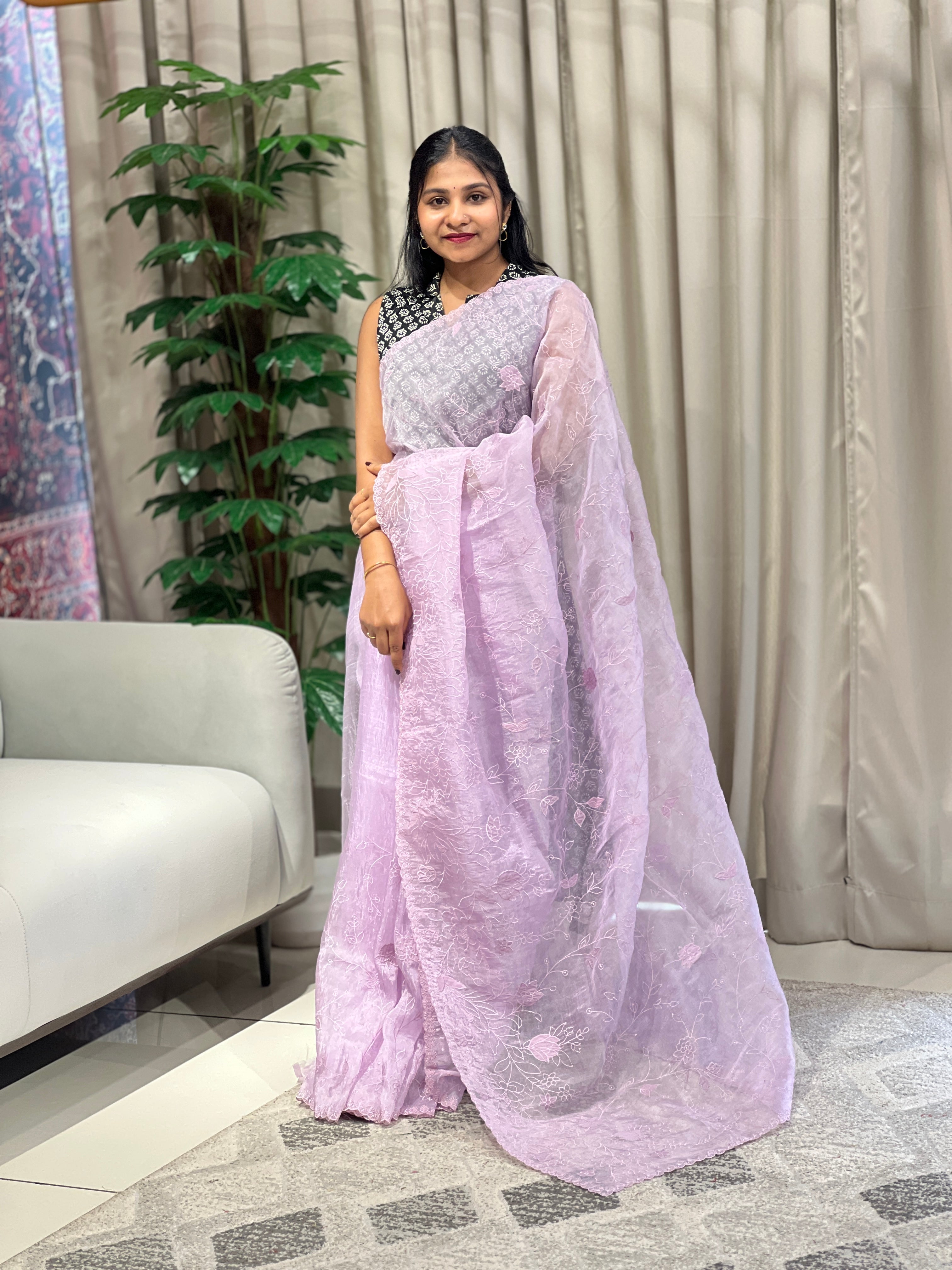 Applique Detailed Shimmer Organza Saree | BLD1713