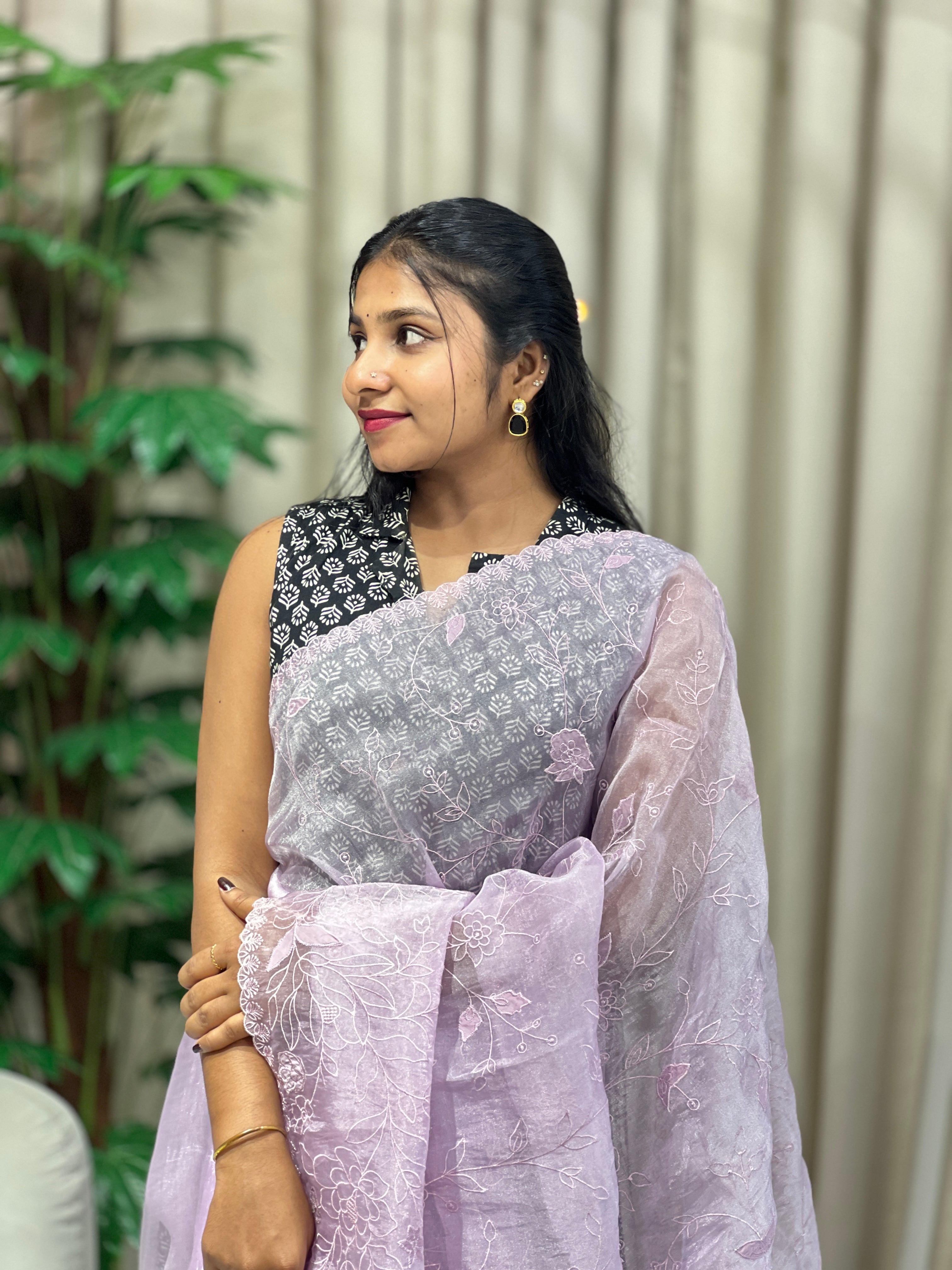 Applique Detailed Shimmer Organza Saree | BLD1713