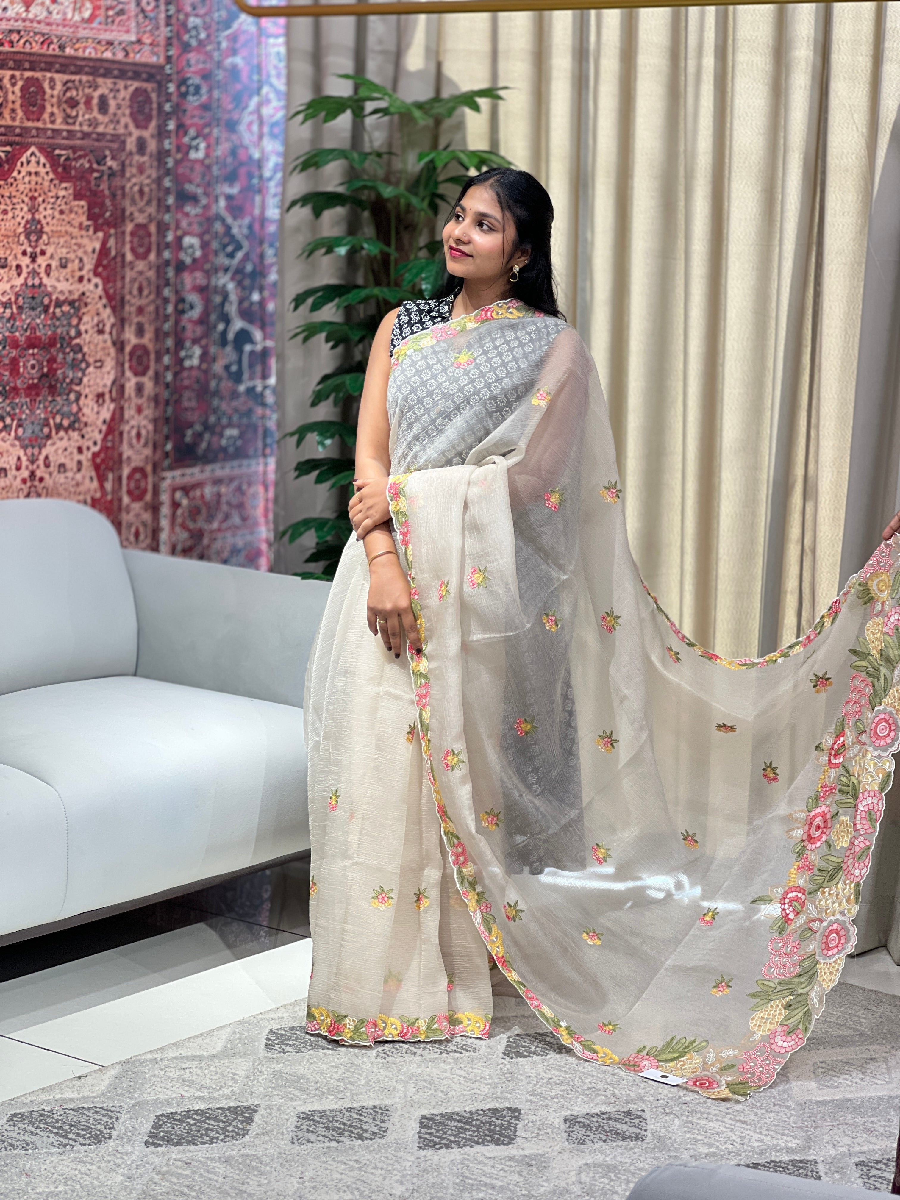 Machine Embroidery Detailed Shimmer Organza Saree | BLD1680