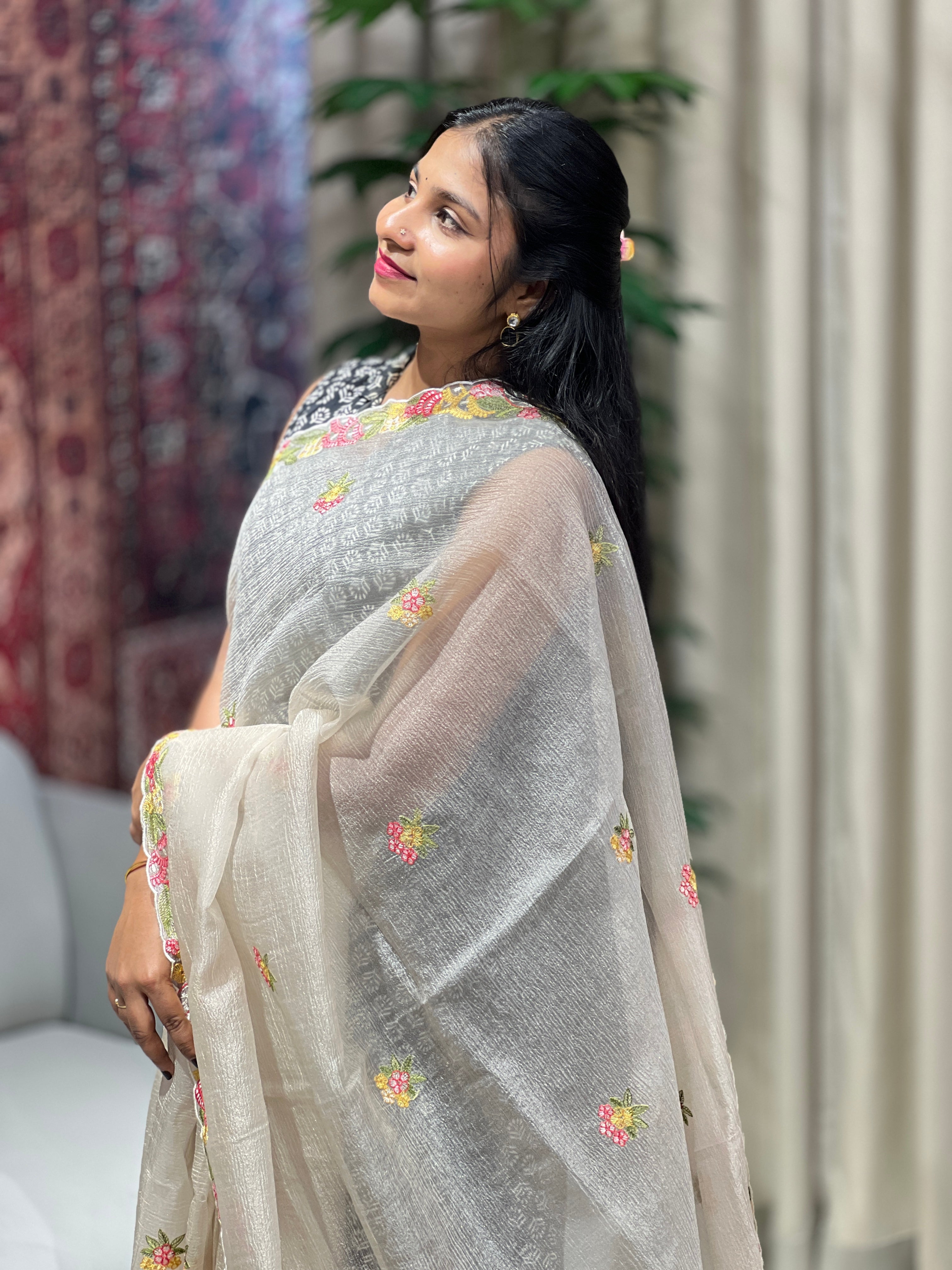 Machine Embroidery Detailed Shimmer Organza Saree | BLD1680