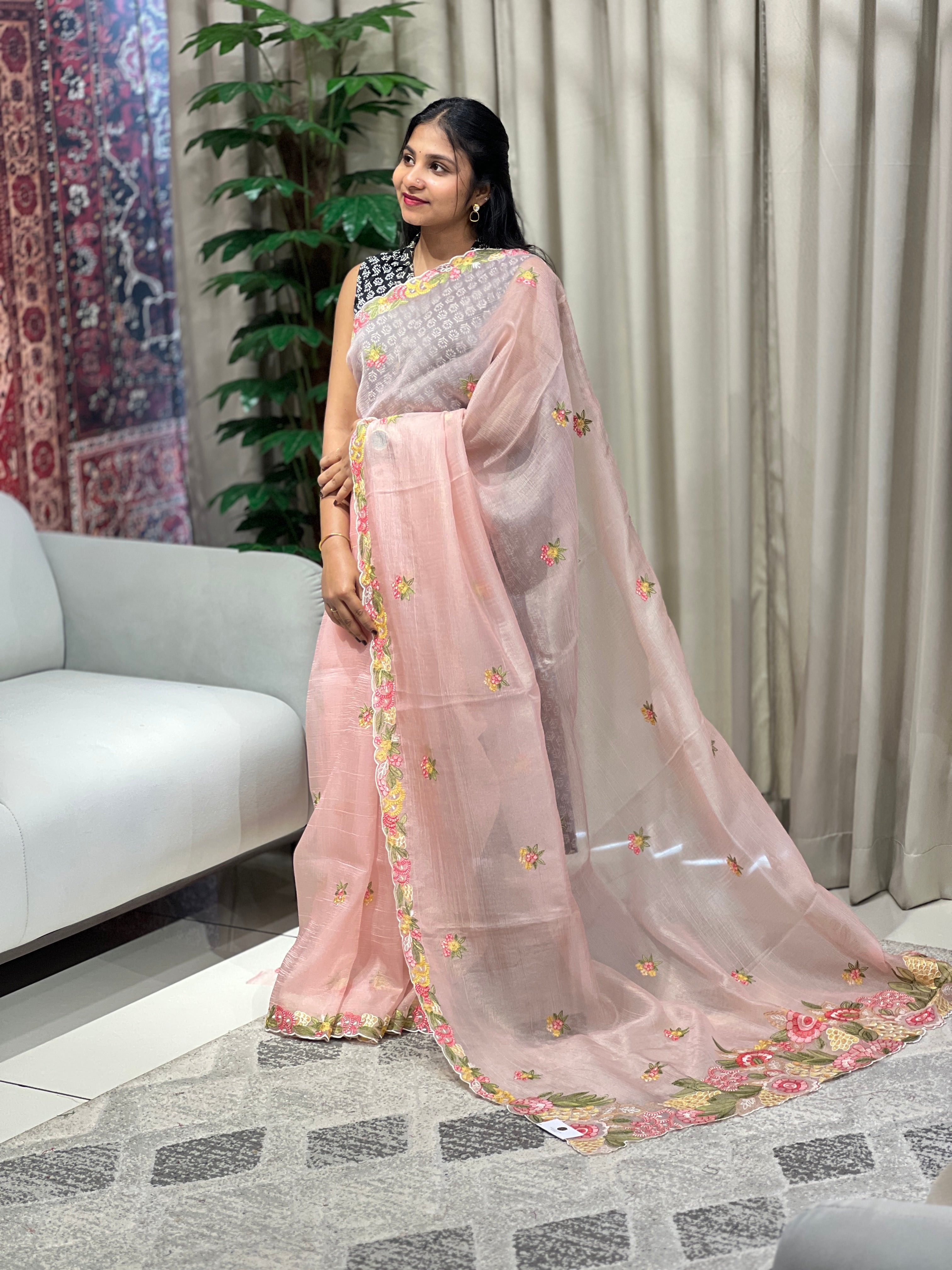 Machine Embroidery Detailed Shimmer Organza Saree | BLD1681