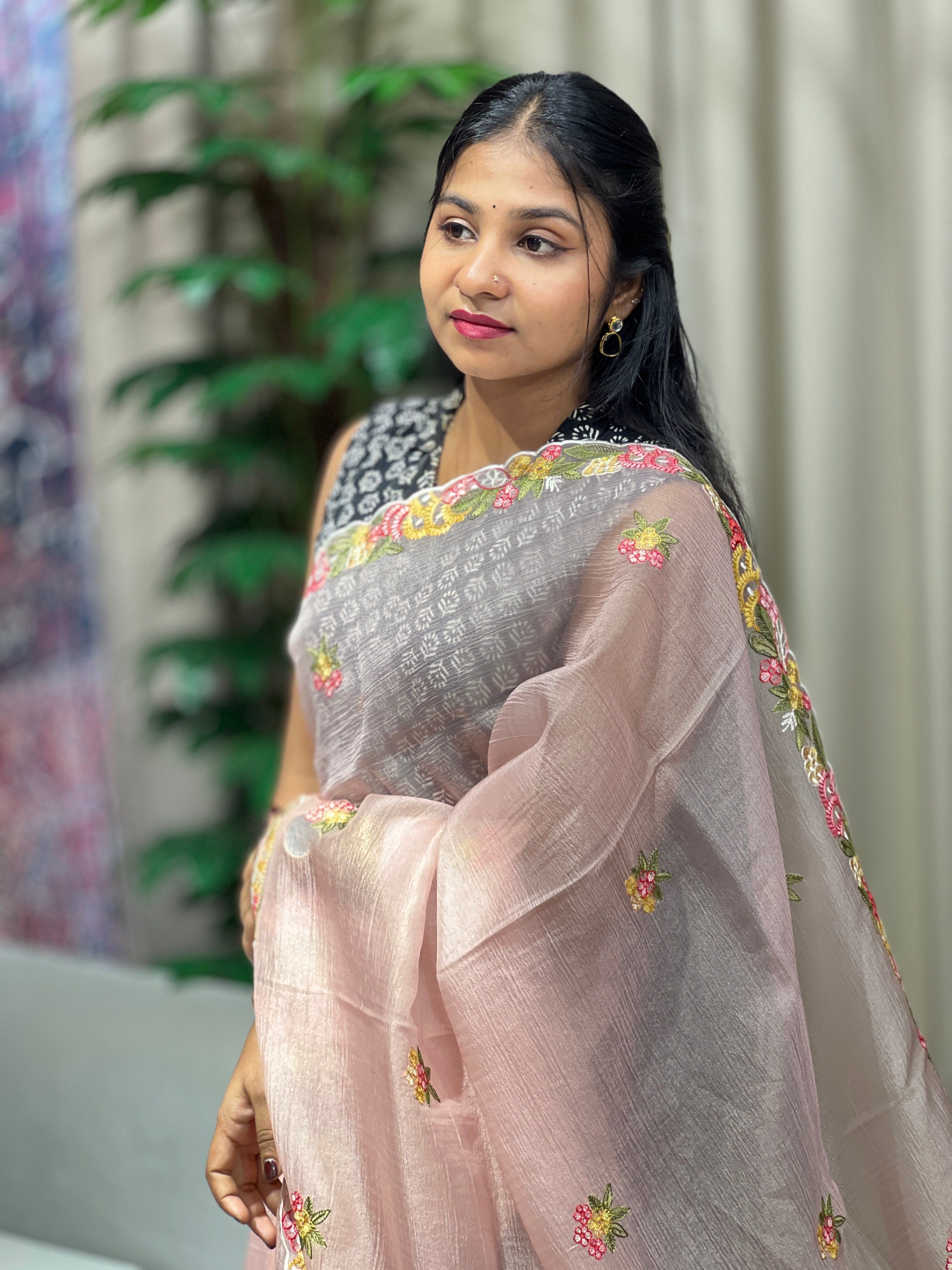 Machine Embroidery Detailed Shimmer Organza Saree | BLD1681
