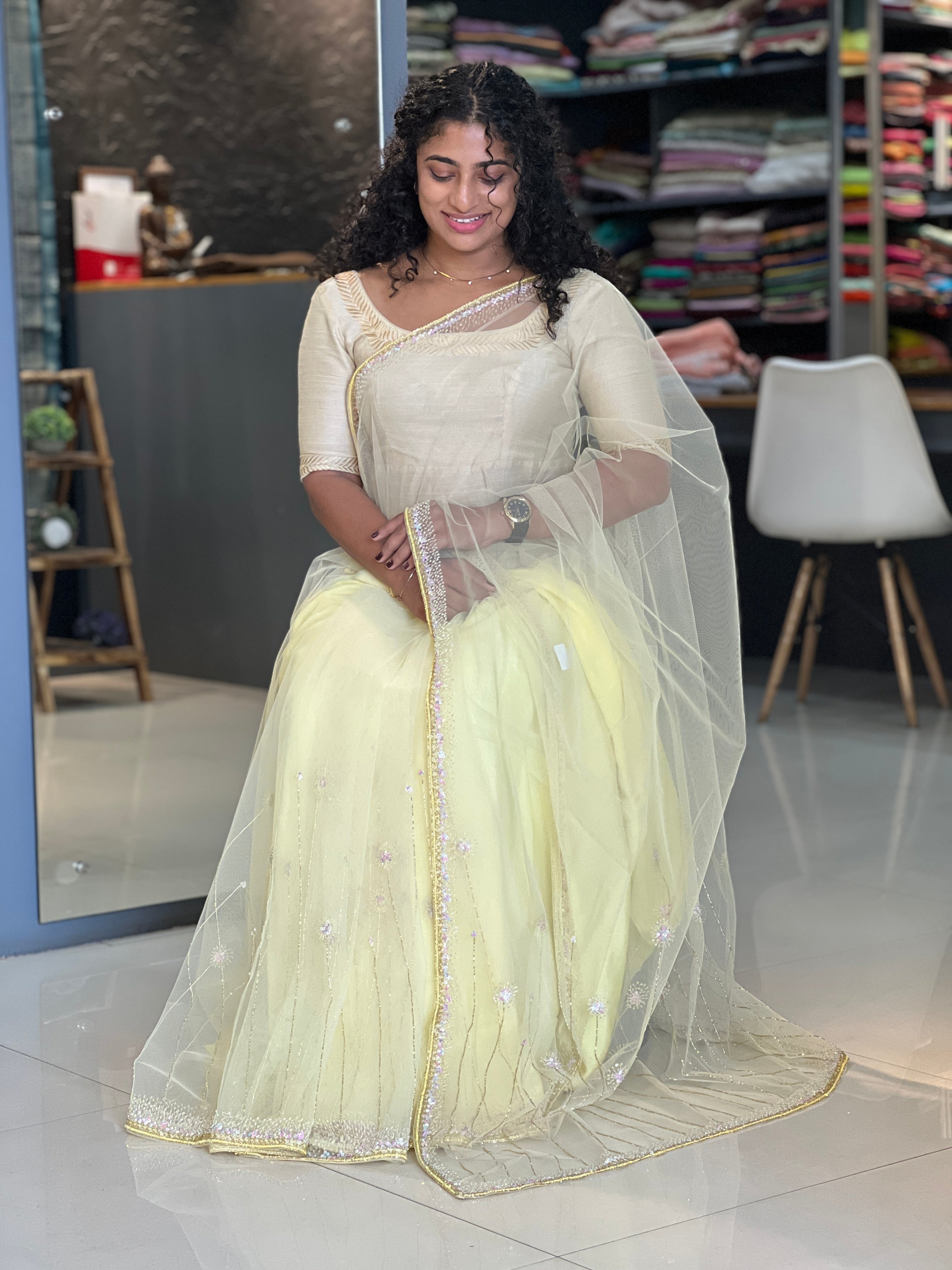 Beads Work Embroidered Net Saree | DSA104